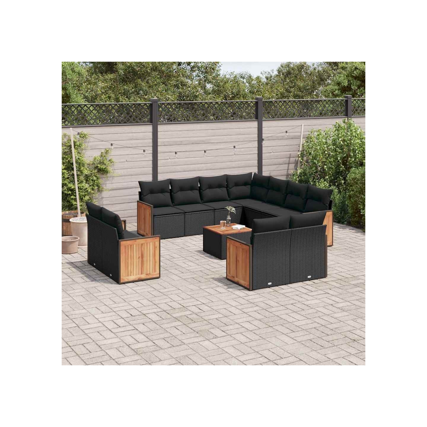 Salon de jardin 12 pcs avec coussins noir résine tressée