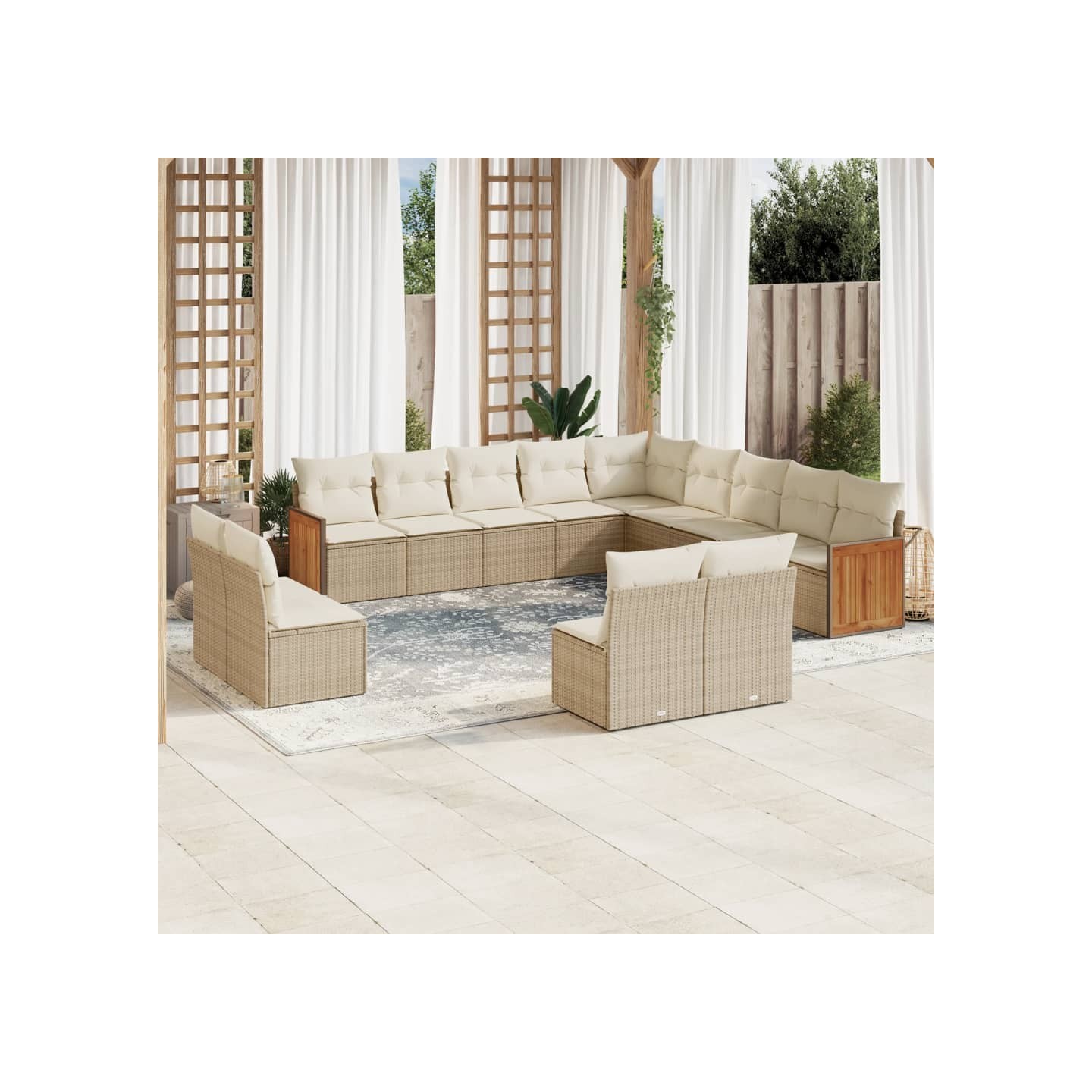 Salon de jardin avec coussins 13 pcs beige résine tressée