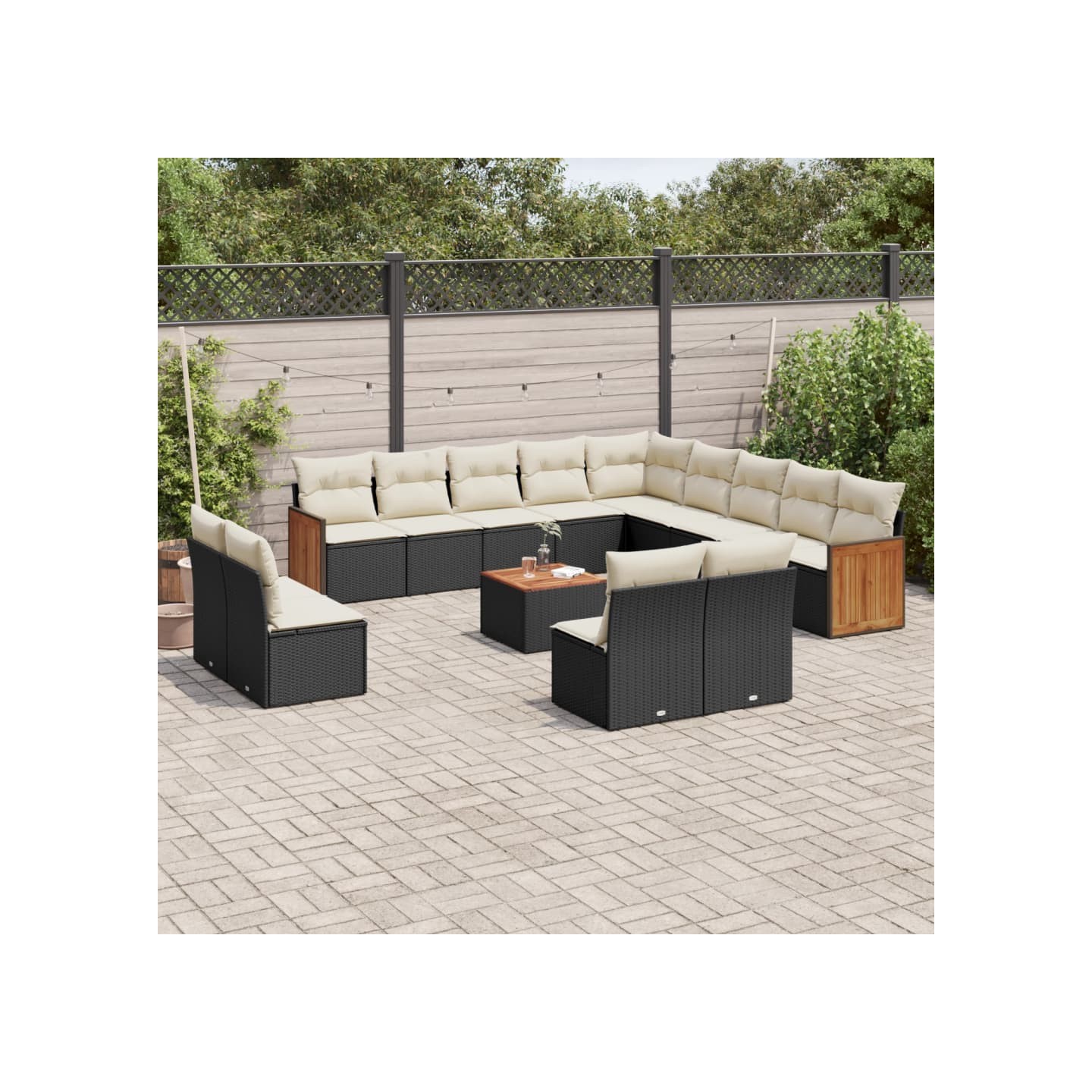 Salon de jardin avec coussins 14 pcs noir résine tressée