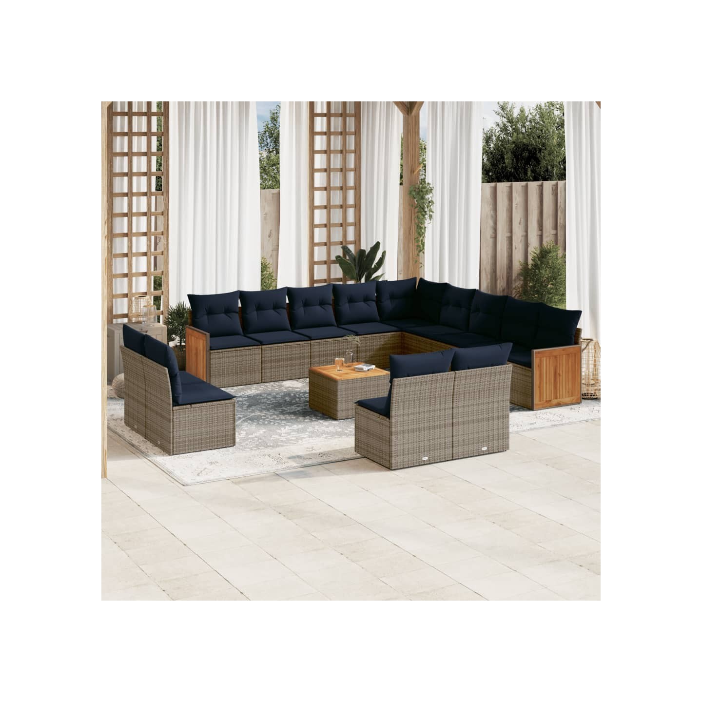 Ensemble de canapé de jardin 14 pcs avec coussins gris