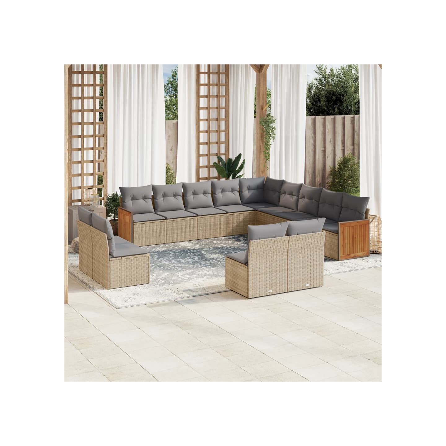 Salon de jardin avec coussins 13 pcs beige résine tressée