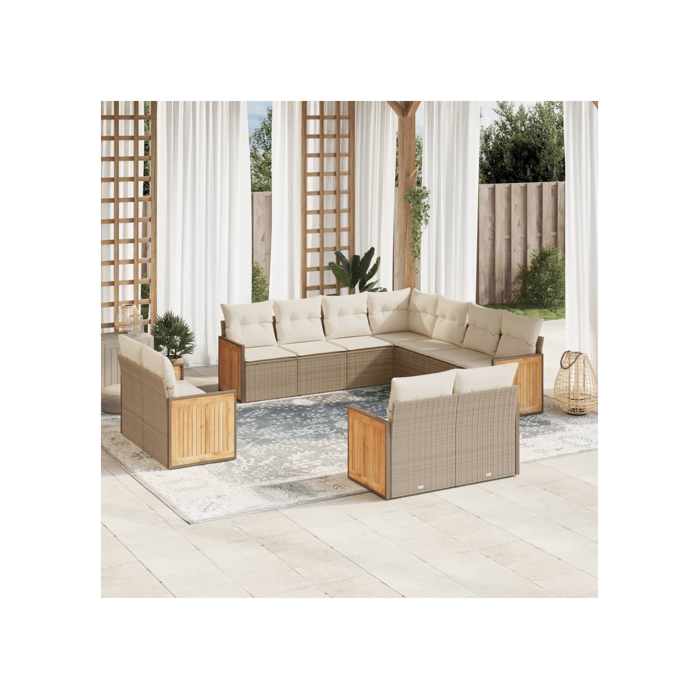 Salon de jardin 11 pcs avec coussins beige résine tressée
