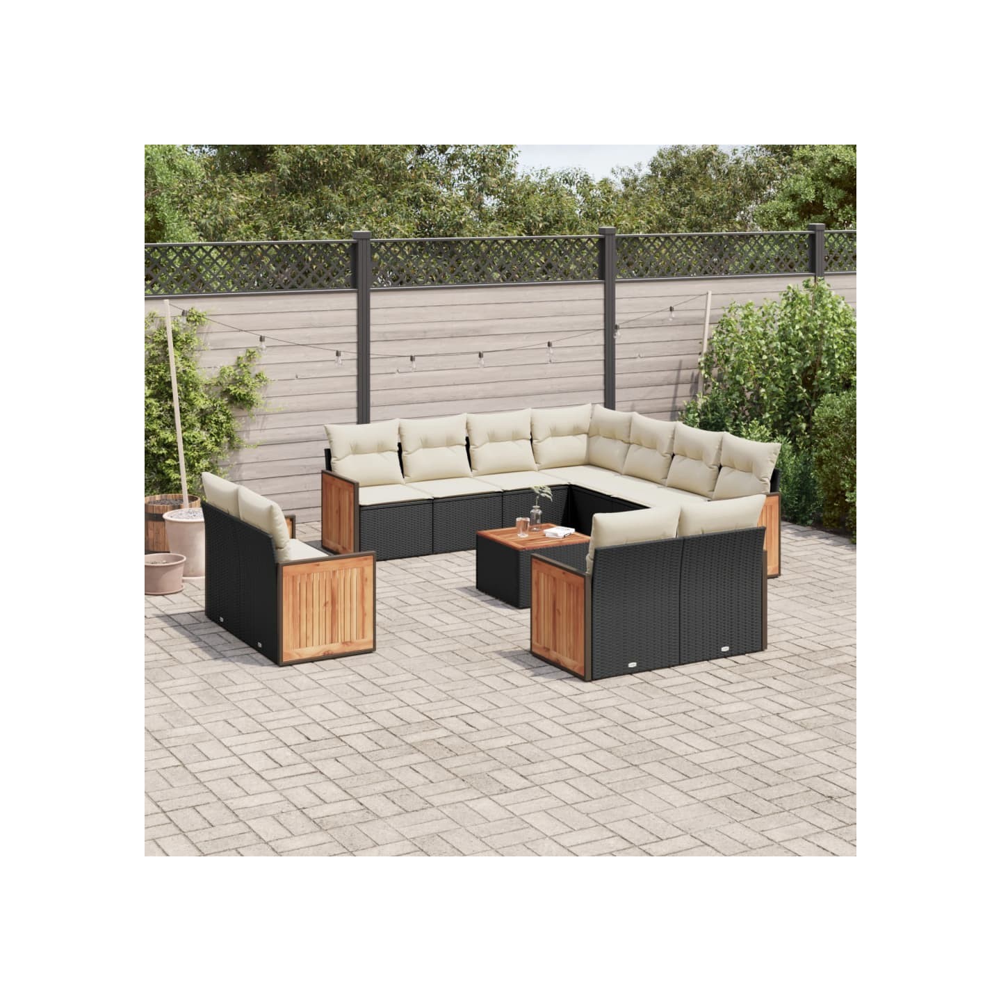 Salon de jardin 12 pcs avec coussins noir résine tressée