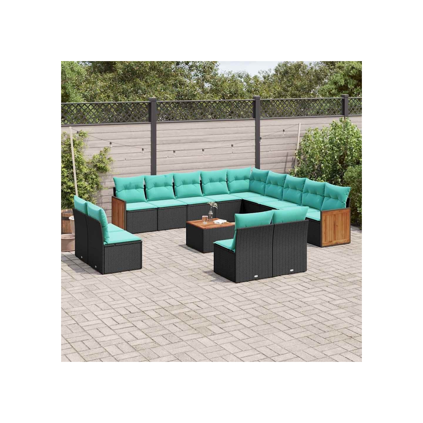 Ensemble de canapé de jardin 14 pcs avec coussins noir