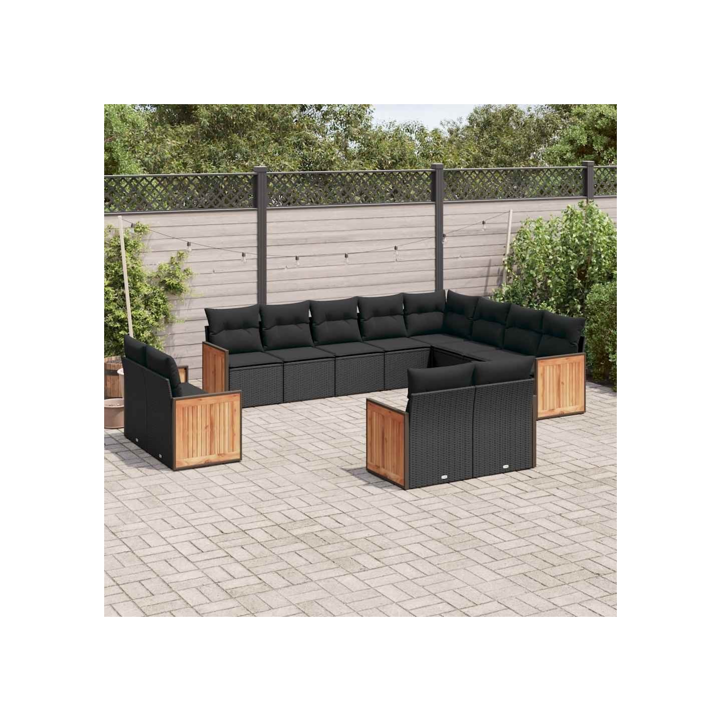 Salon de jardin 12 pcs avec coussins noir résine tressée
