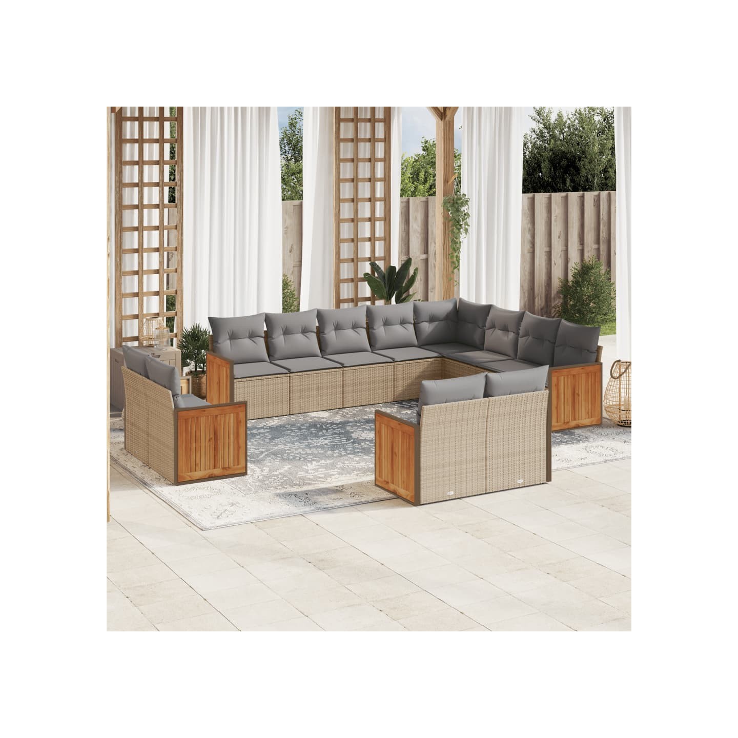 Salon de jardin avec coussins 12 pcs beige résine tressée