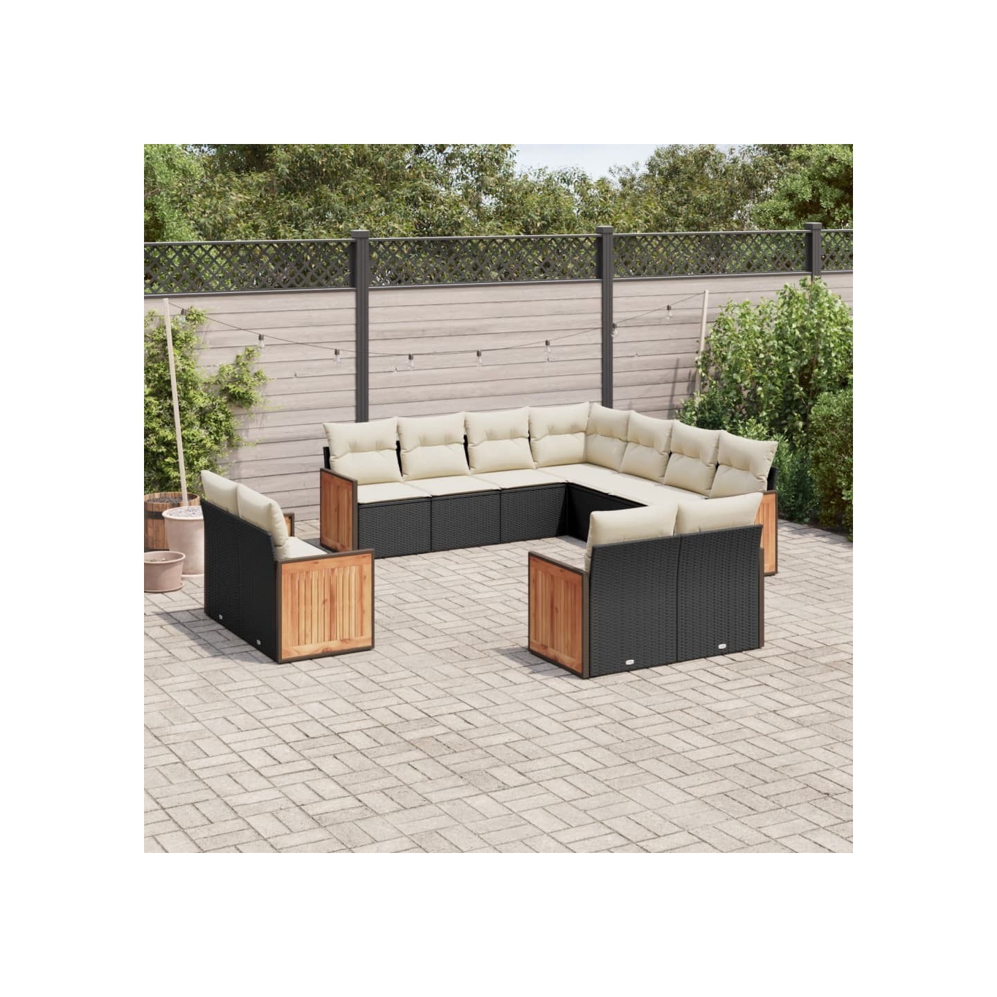 Salon de jardin 11 pcs avec coussins noir résine tressée