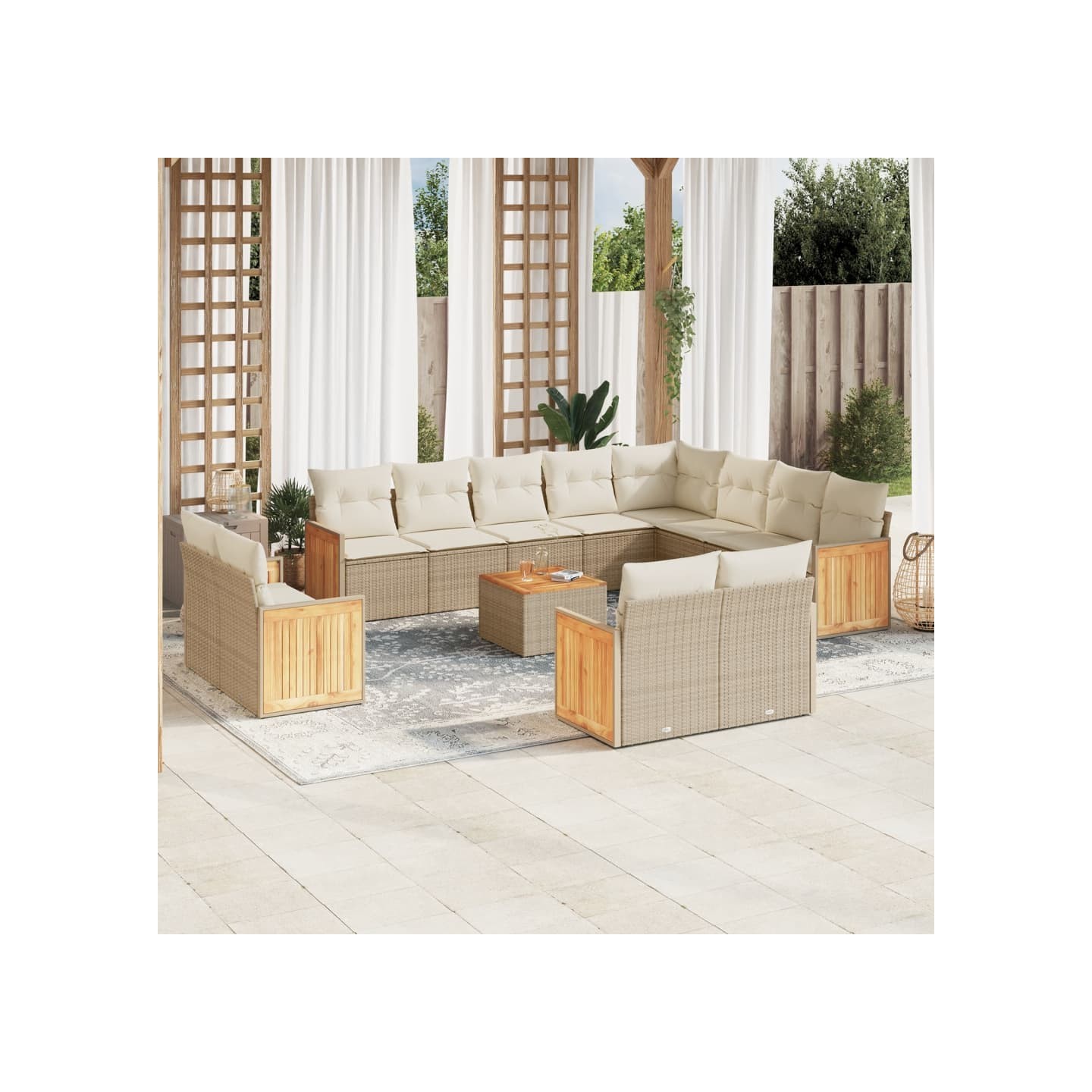 Salon de jardin avec coussins 13 pcs beige résine tressée