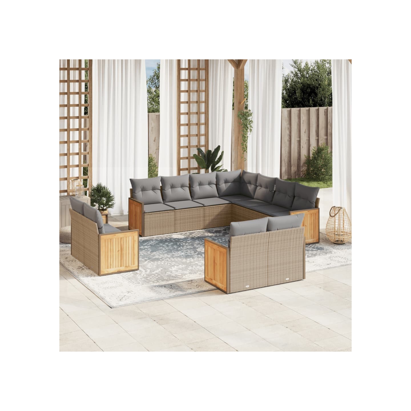 Salon de jardin 11 pcs avec coussins beige résine tressée