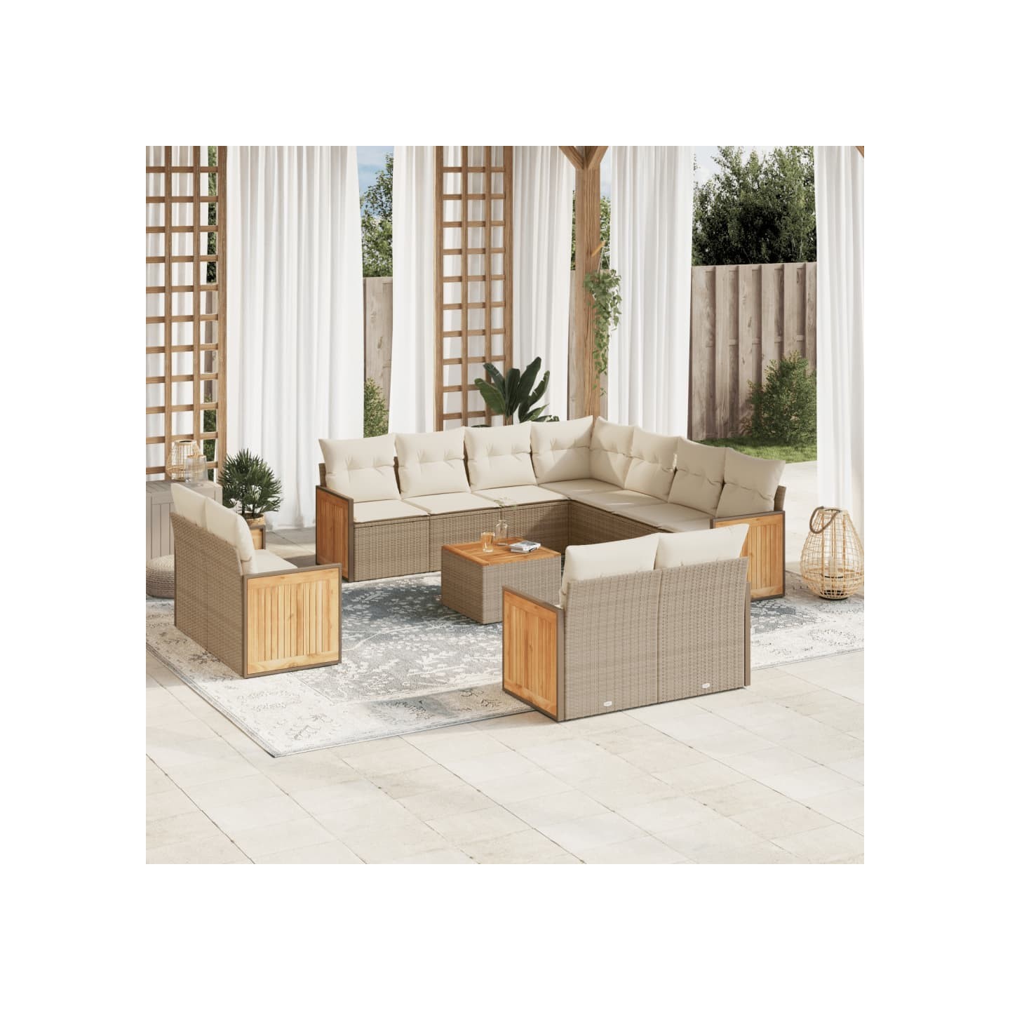 Salon de jardin avec coussins 12 pcs beige résine tressée