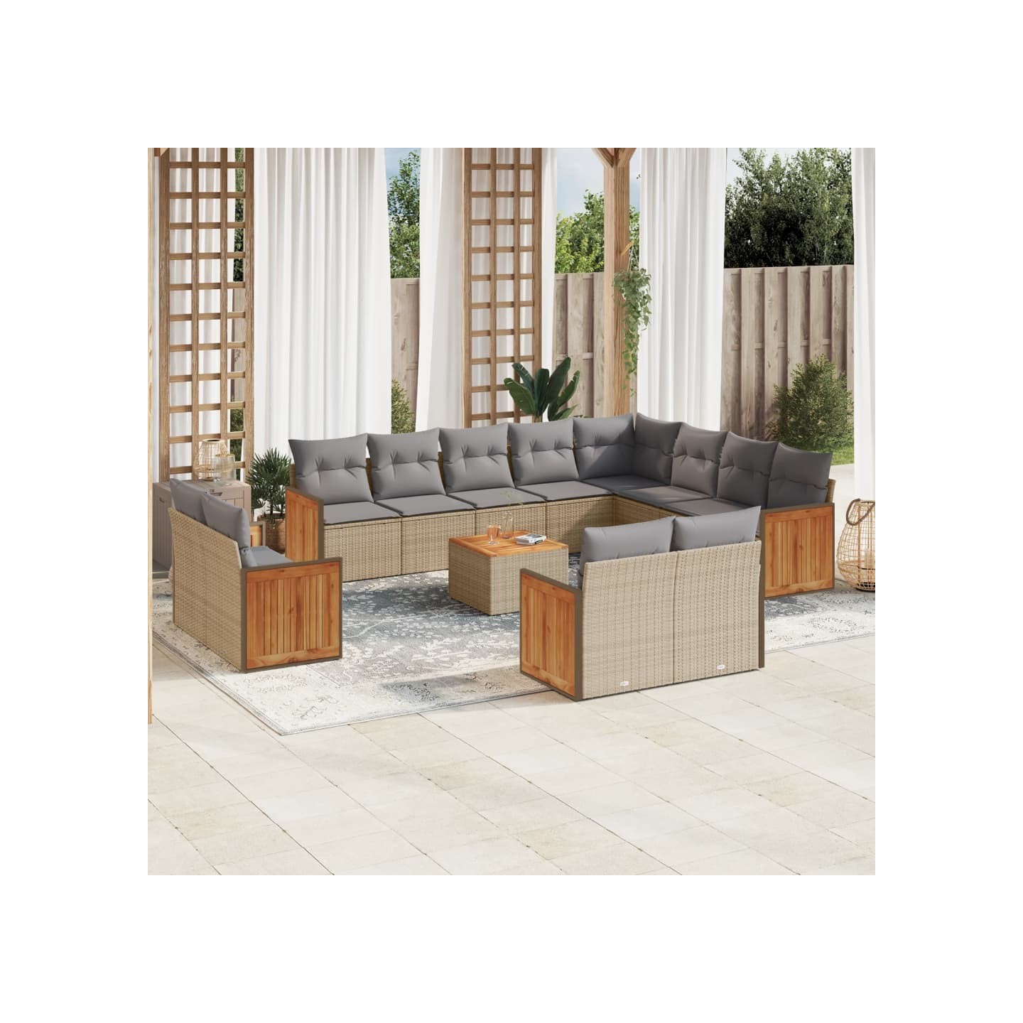 Salon de jardin avec coussins 13 pcs beige résine tressée
