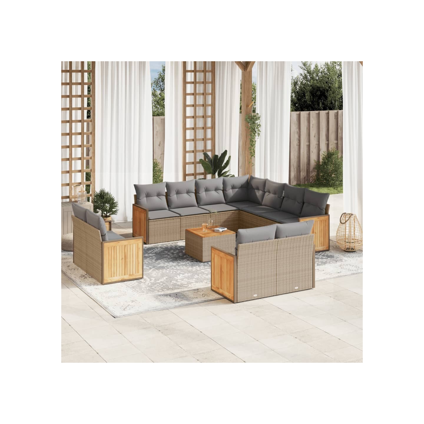 Salon de jardin avec coussins 12 pcs beige résine tressée