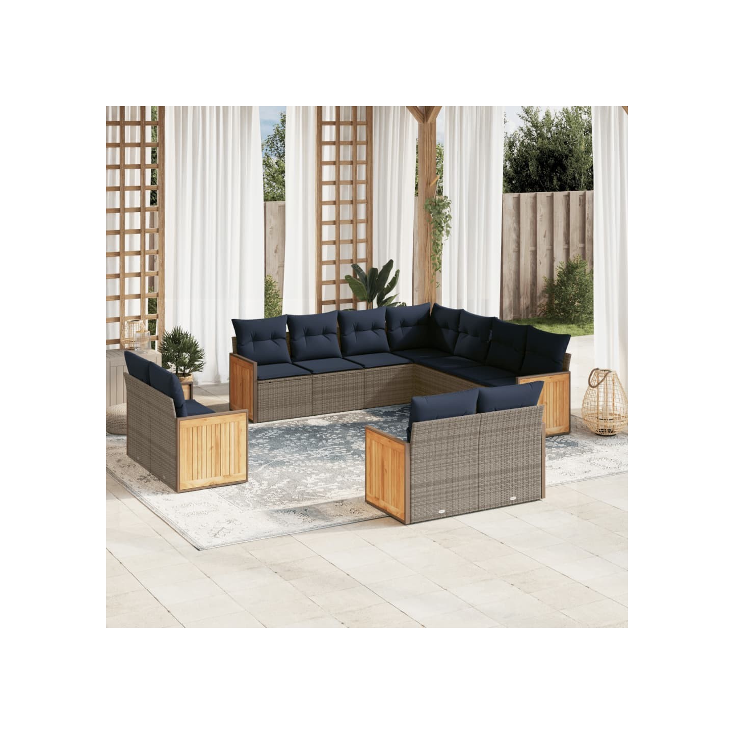Ensemble de canapé de jardin 11 pcs avec coussins gris