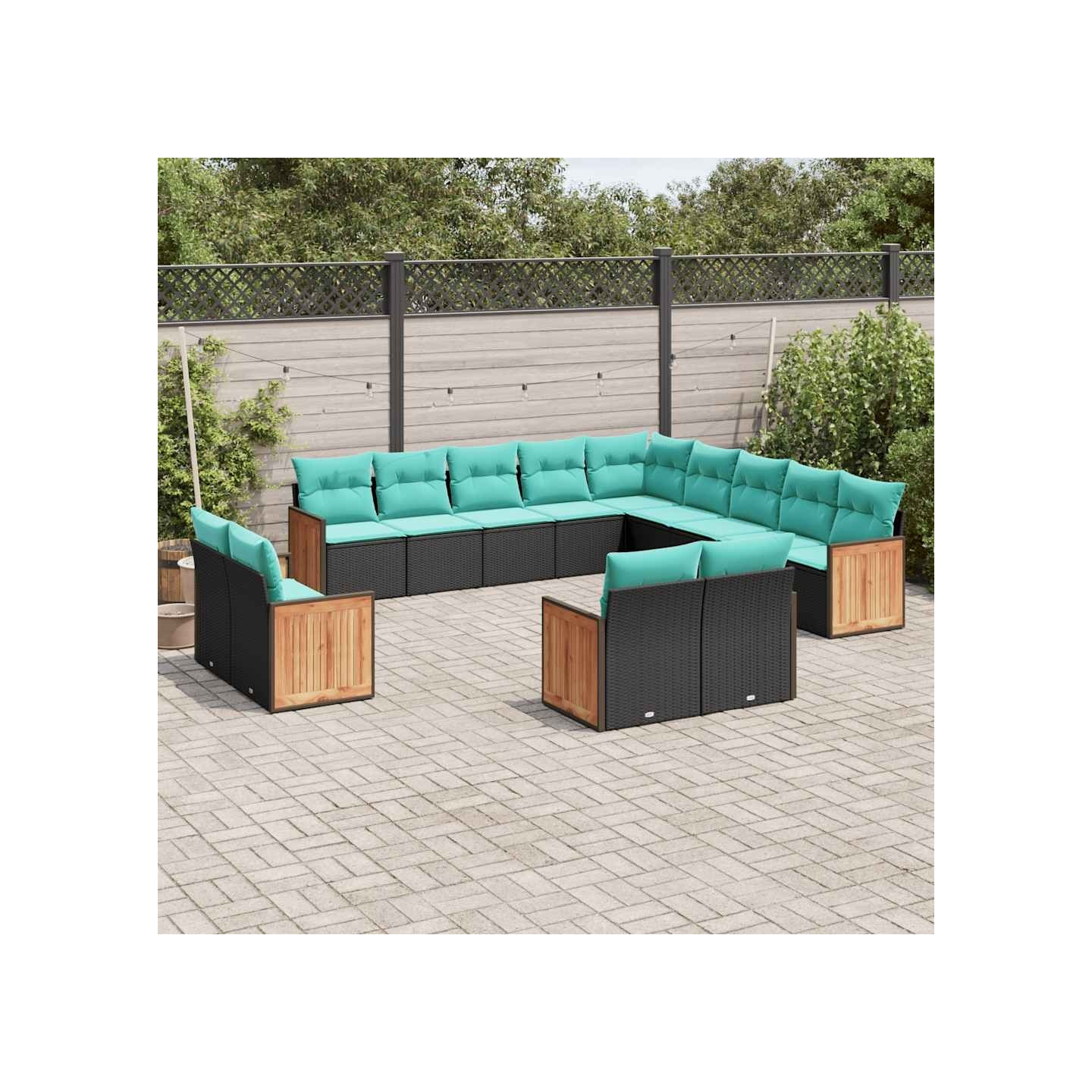 Ensemble de canapé de jardin 13 pcs avec coussins noir