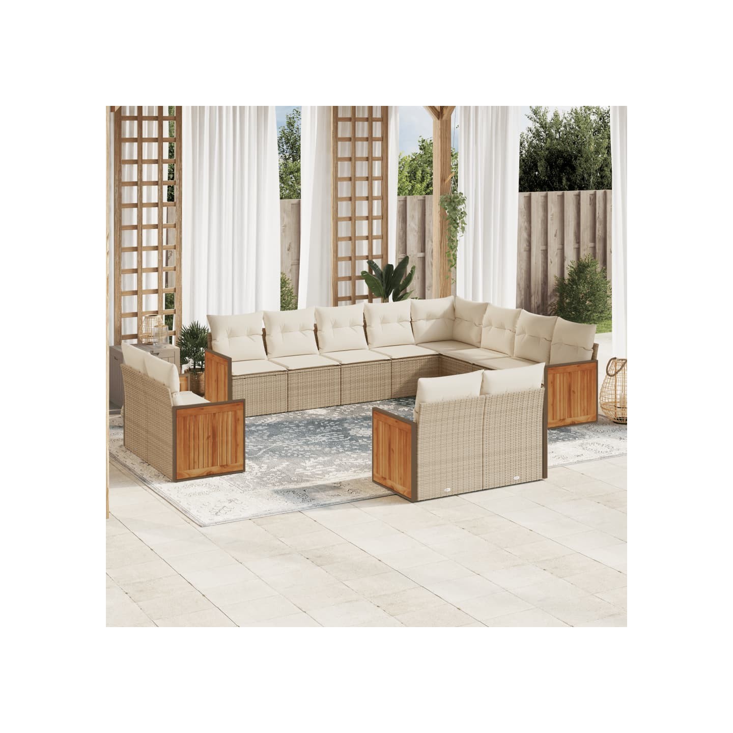 Salon de jardin avec coussins 12 pcs beige résine tressée