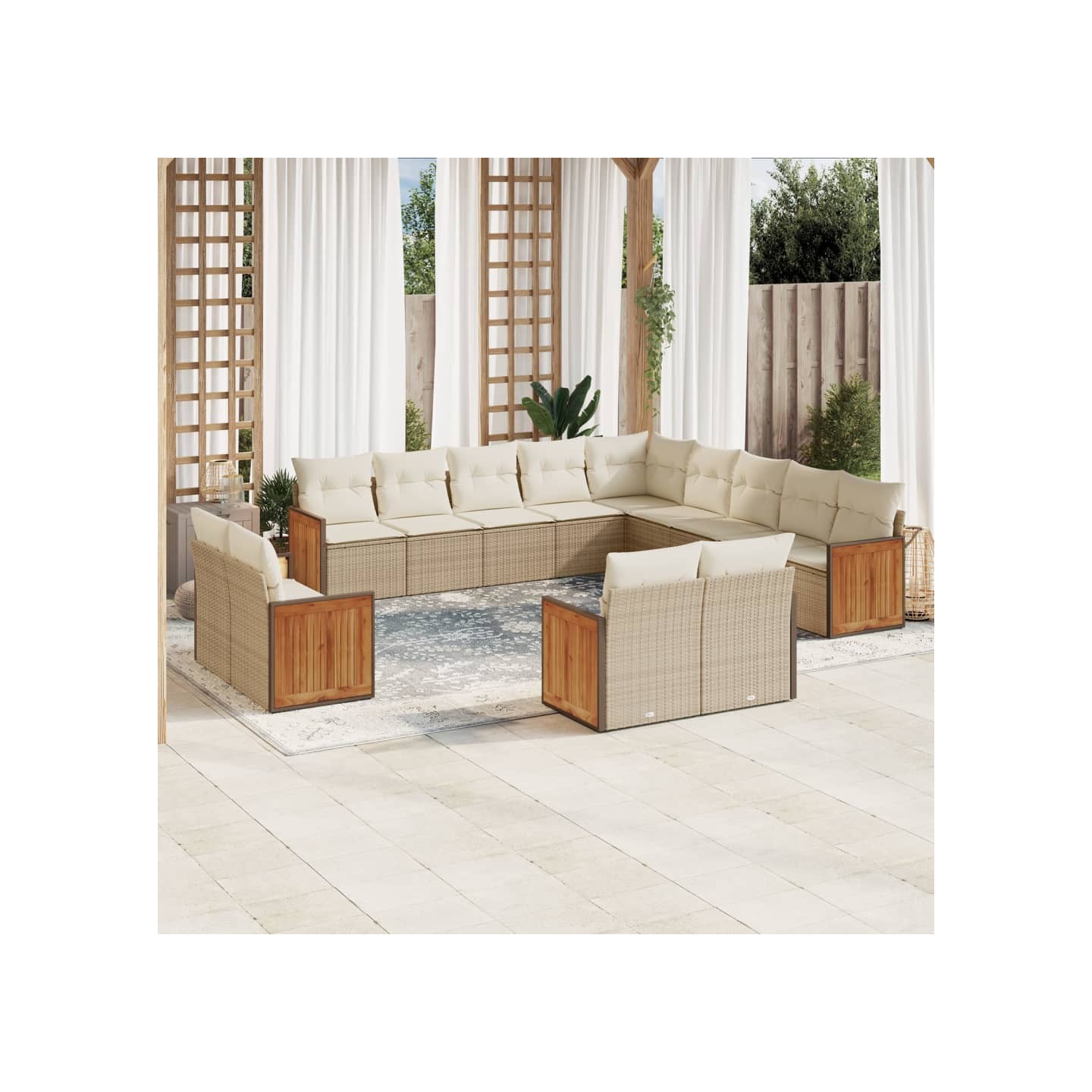 Salon de jardin avec coussins 13 pcs beige résine tressée