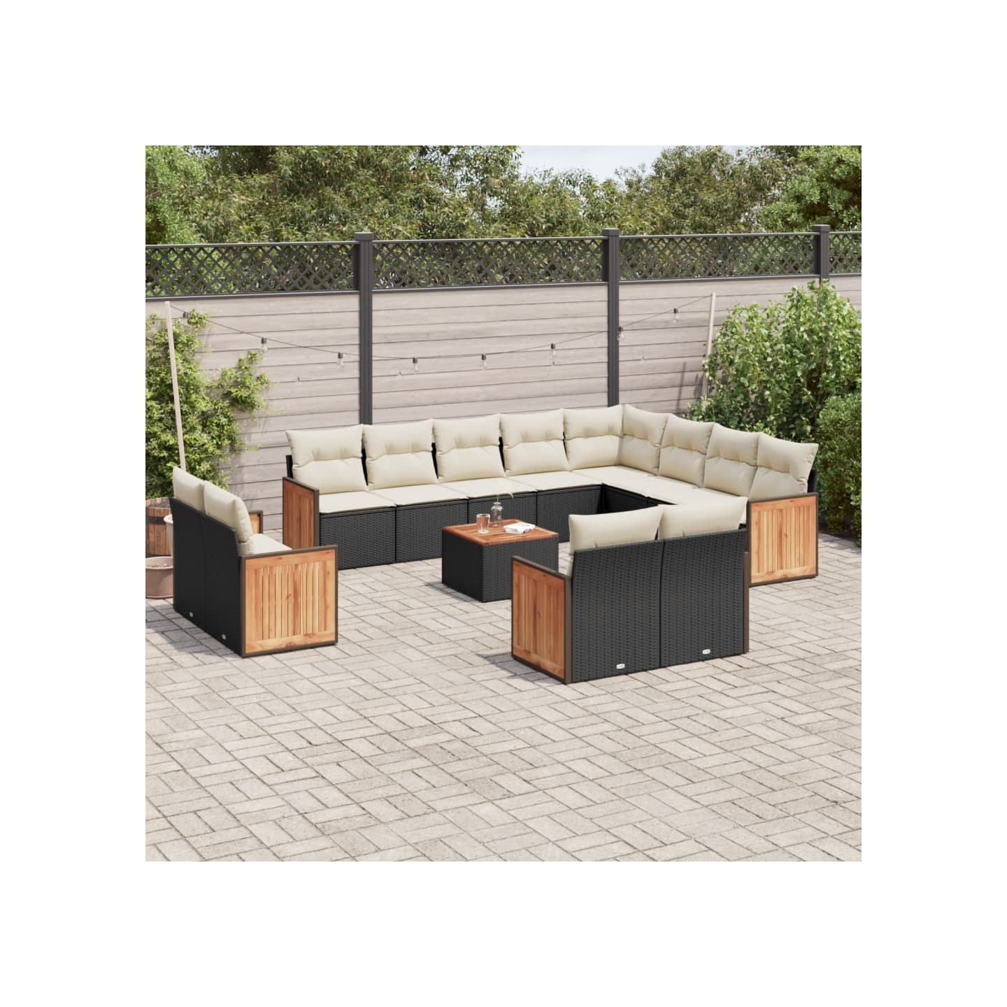 Salon de jardin avec coussins 13 pcs noir résine tressée