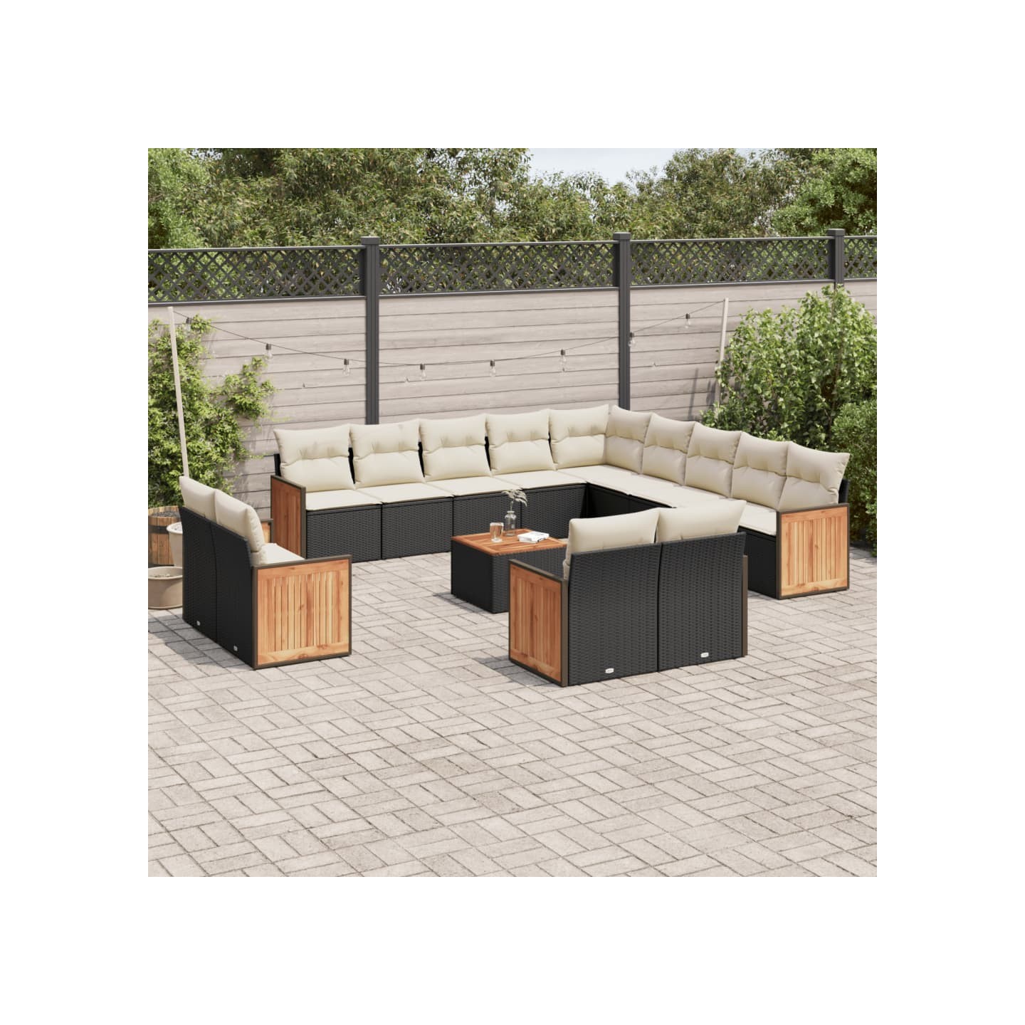 Salon de jardin avec coussins 14 pcs noir résine tressée