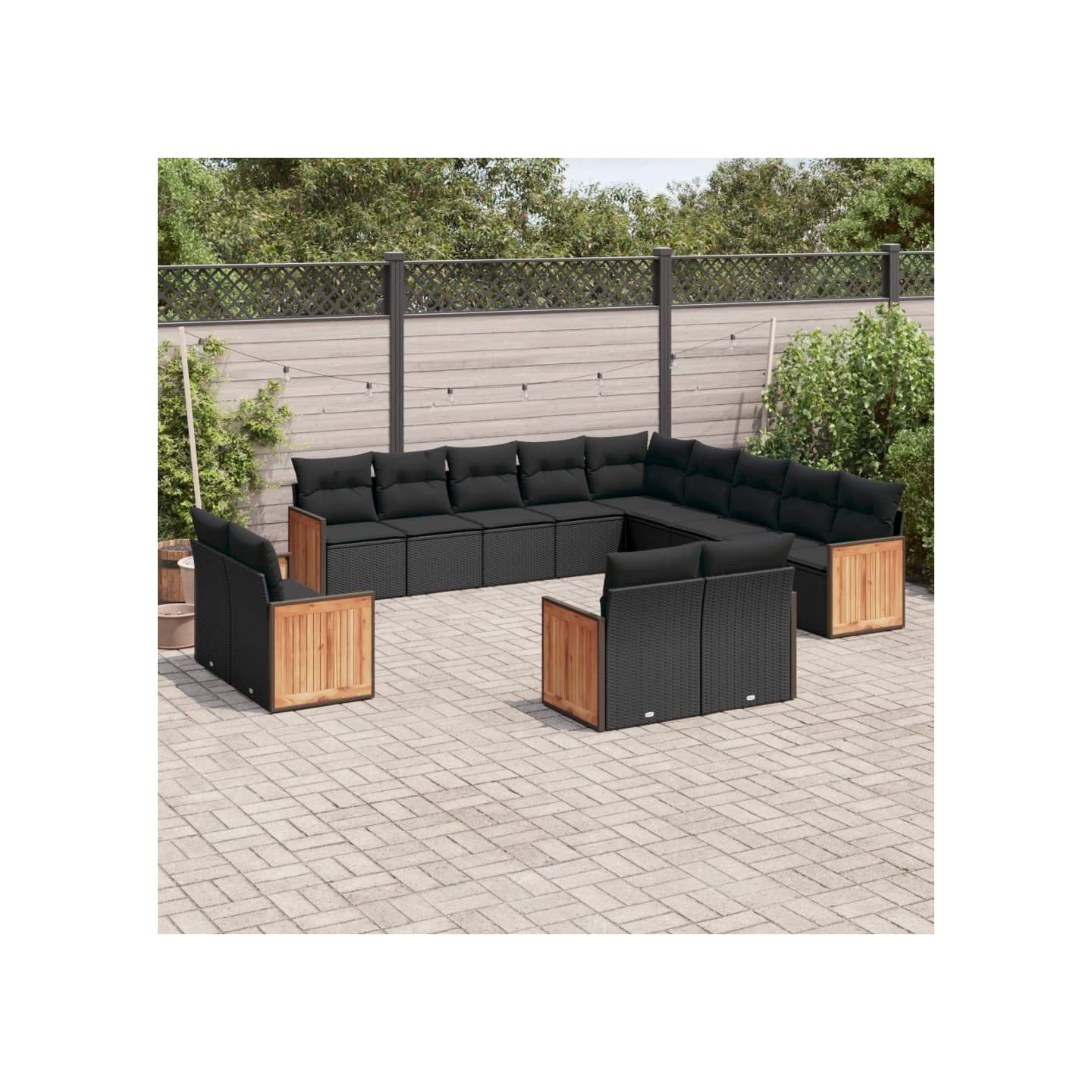 Salon de jardin avec coussins 13 pcs noir résine tressée