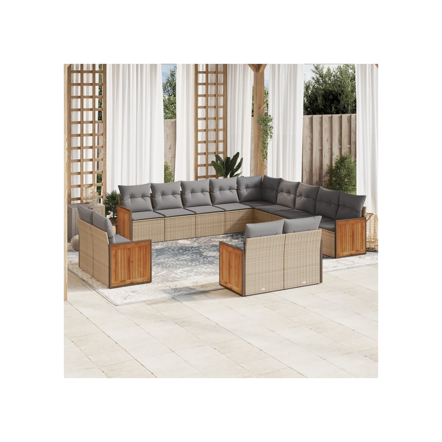 Salon de jardin avec coussins 13 pcs beige résine tressée