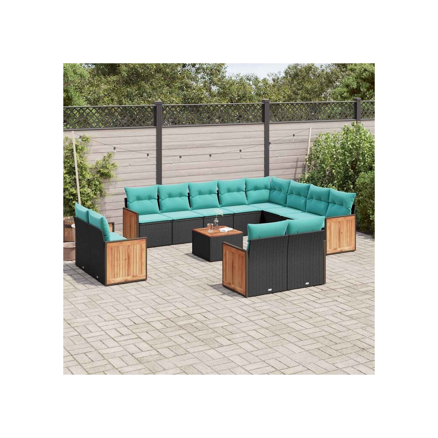 Ensemble de canapé de jardin 13 pcs avec coussins noir