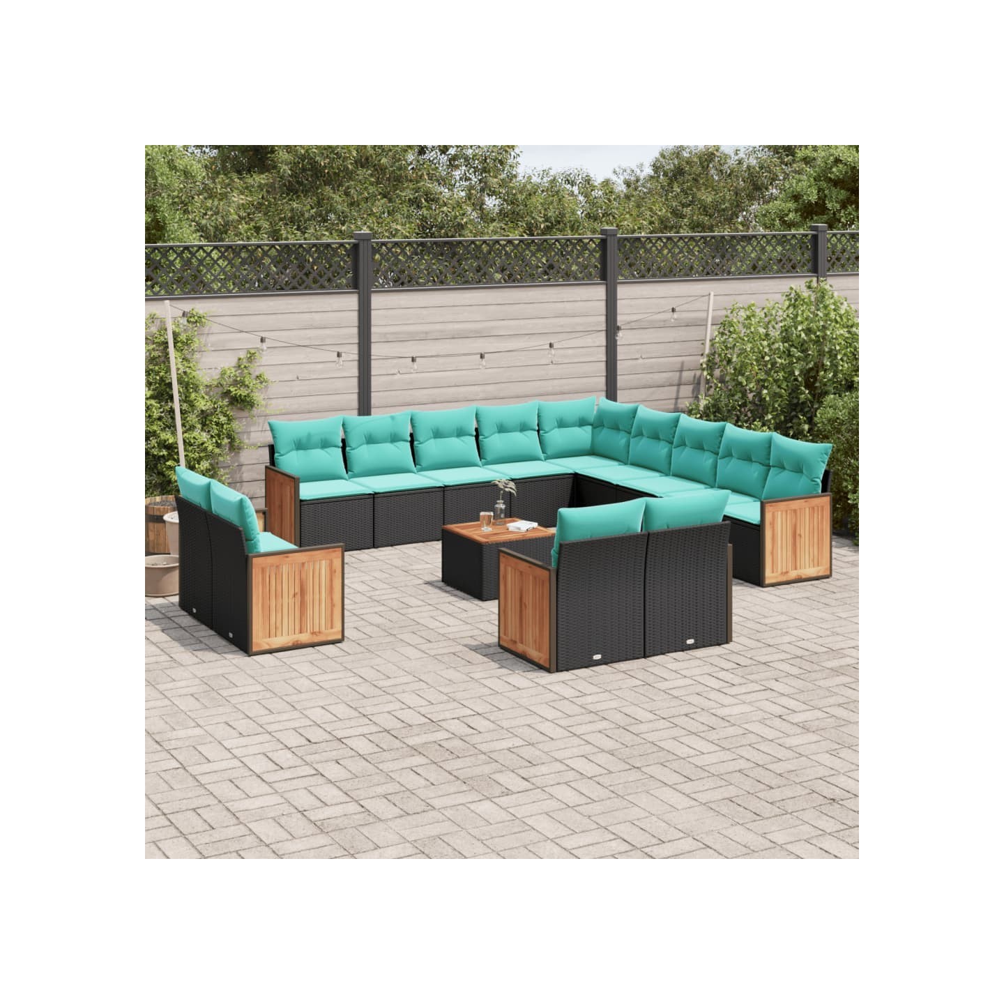 Ensemble de canapé de jardin 14 pcs avec coussins noir