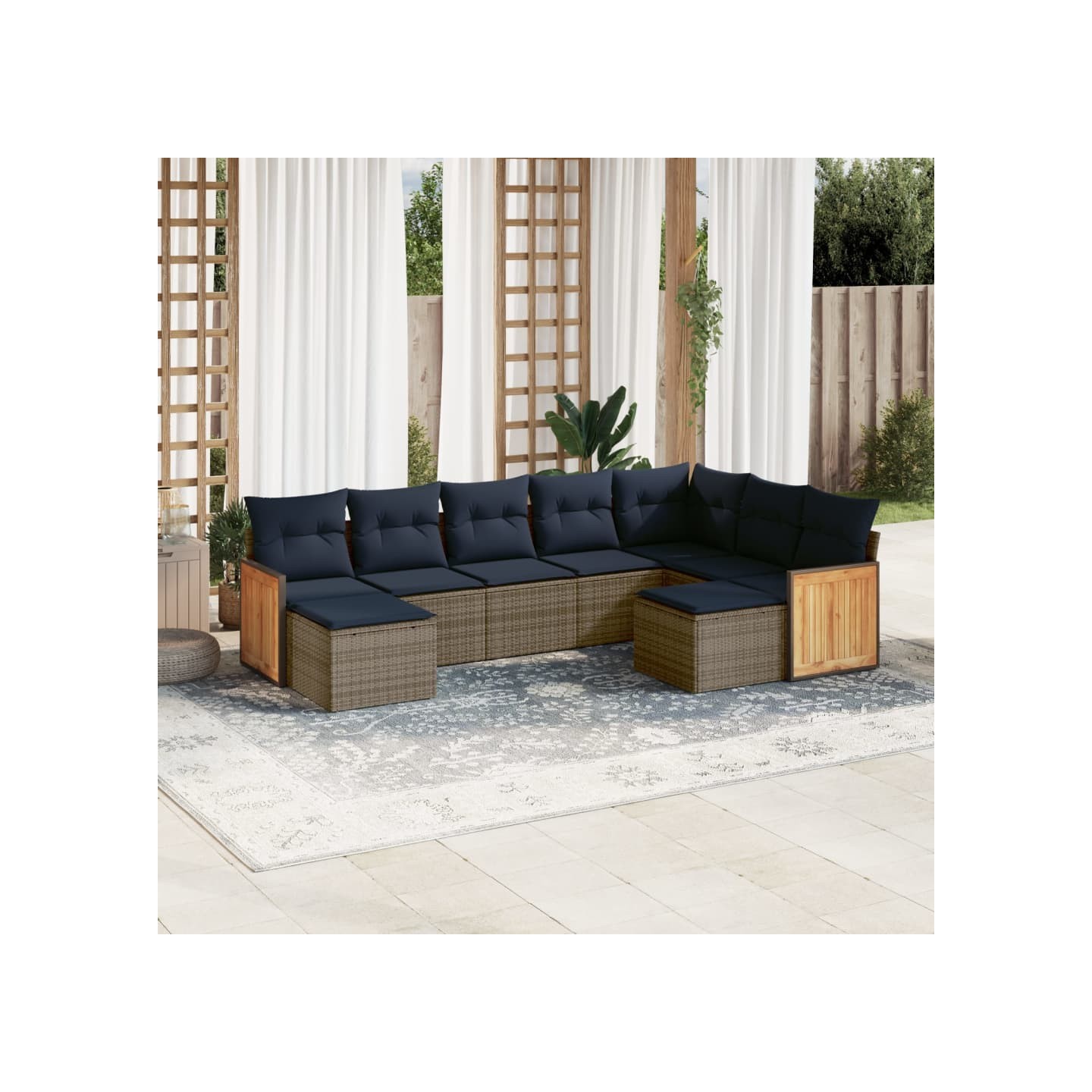 Ensemble de canapé de jardin 9 pcs avec coussins gris résine tressée