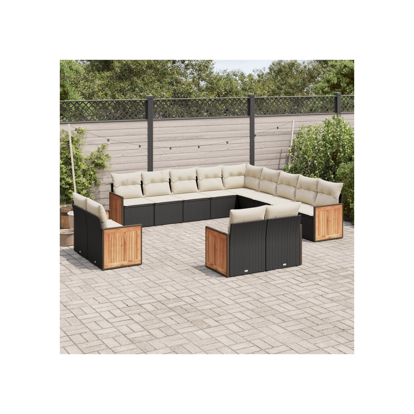 Salon de jardin avec coussins 13 pcs noir résine tressée