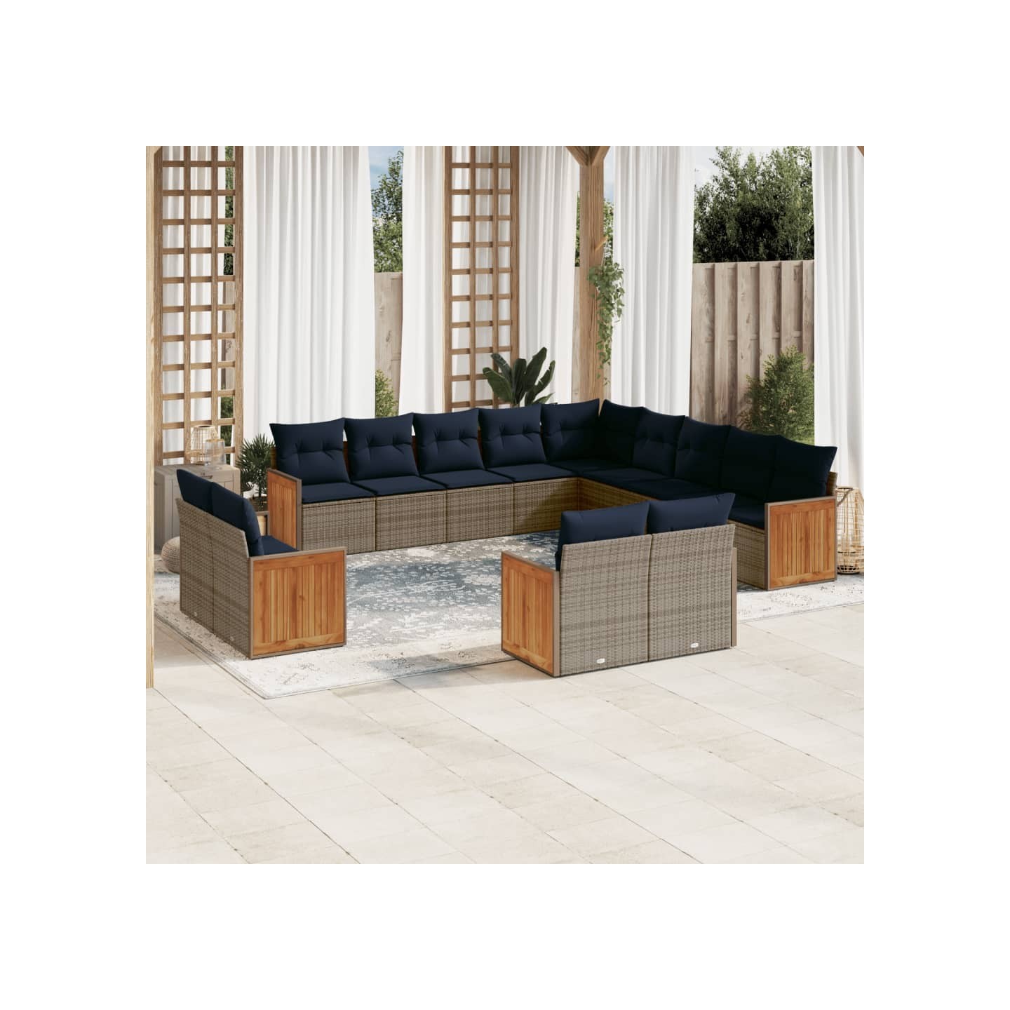 Ensemble de canapé de jardin 13 pcs avec coussins gris