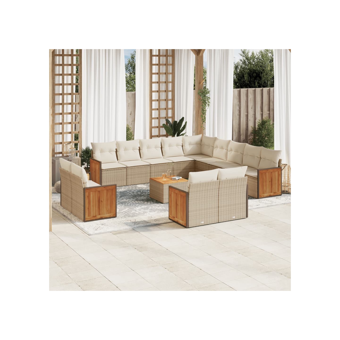 Salon de jardin avec coussins 14 pcs beige résine tressée