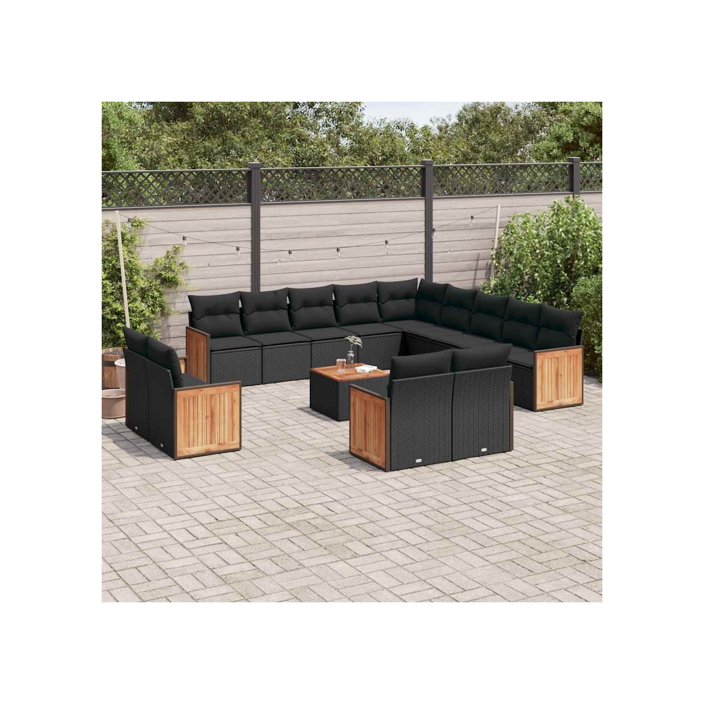 Salon de jardin avec coussins 14 pcs noir résine tressée