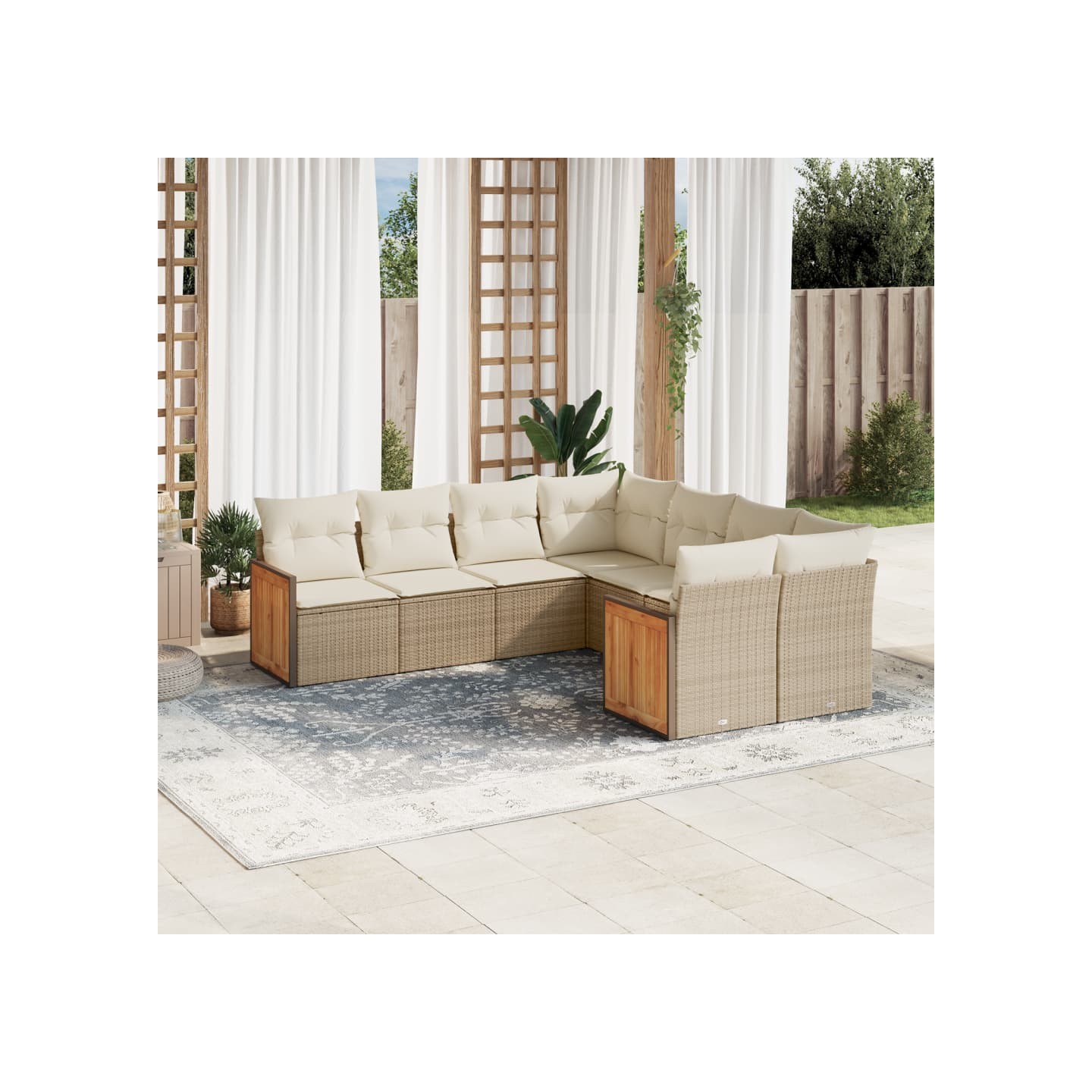 Salon de jardin avec coussins 8 pcs beige résine tressée
