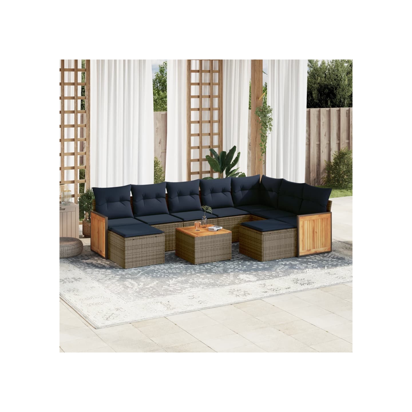 Ensemble de canapé de jardin 10 pcs avec coussins gris