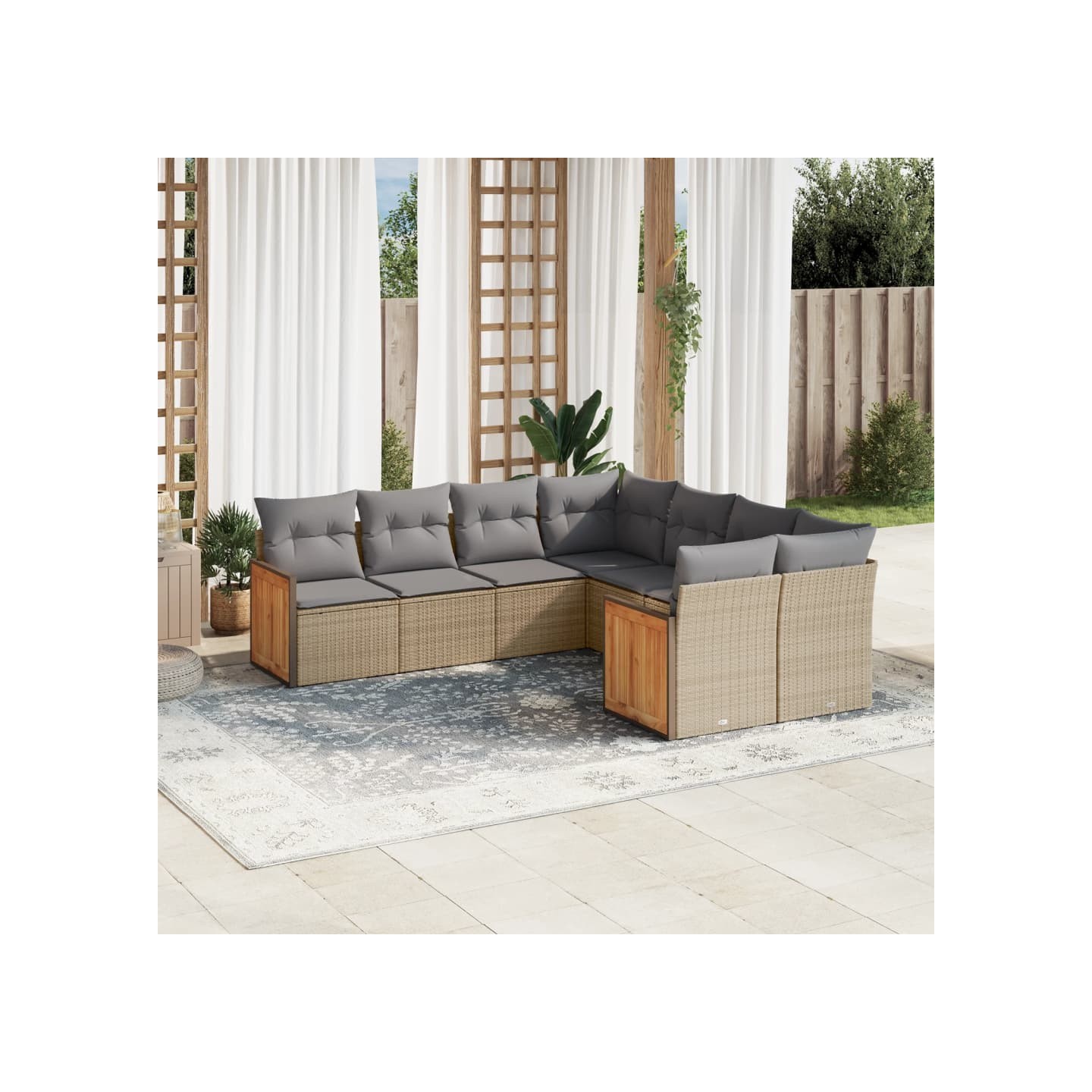 Salon de jardin avec coussins 8 pcs beige résine tressée