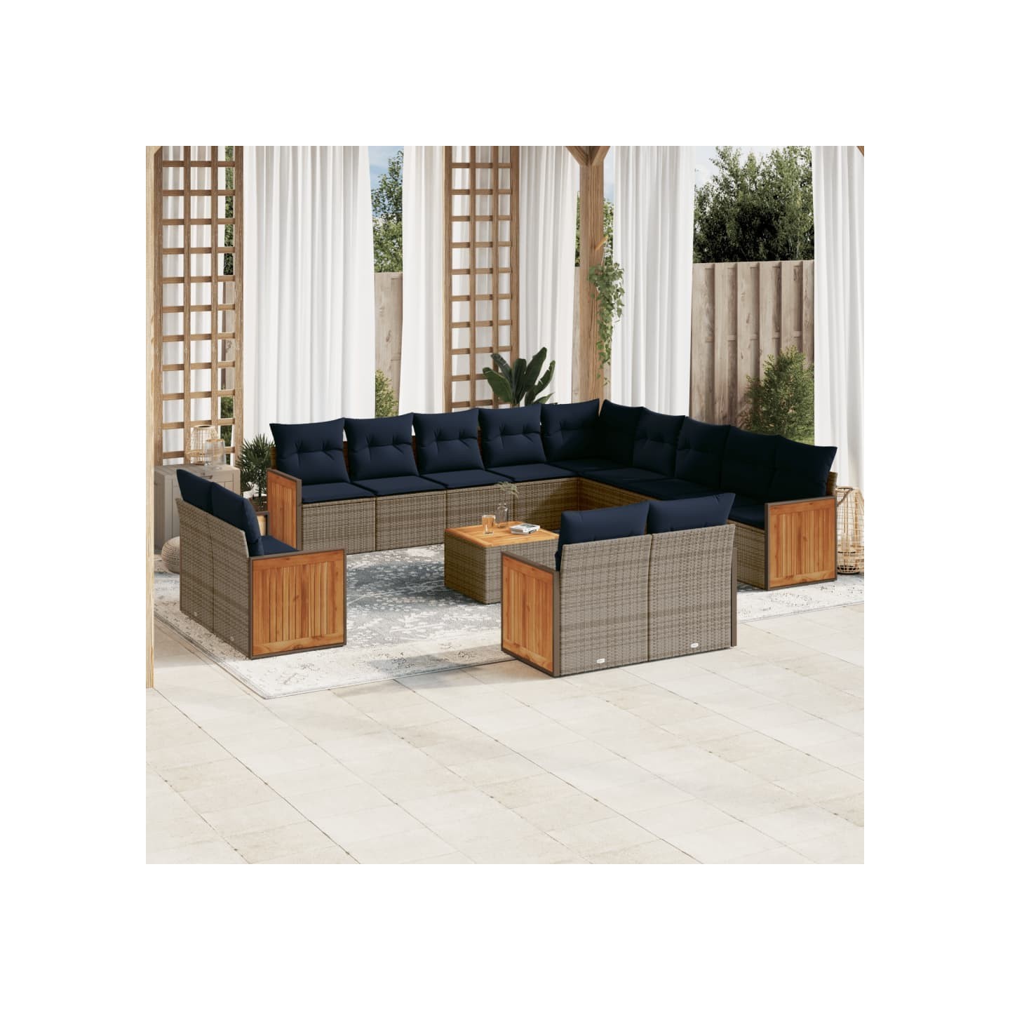 Ensemble de canapé de jardin 14 pcs avec coussins gris