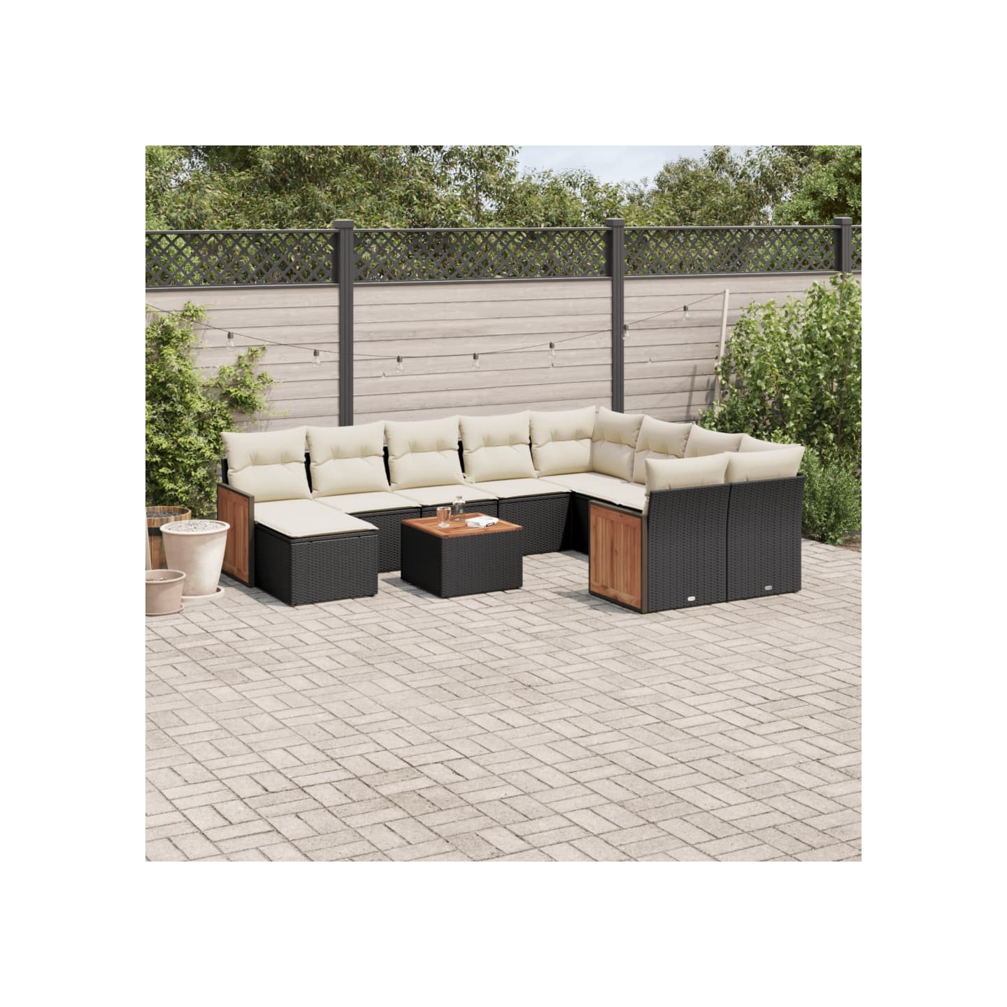 Salon de jardin 11 pcs avec coussins noir résine tressée
