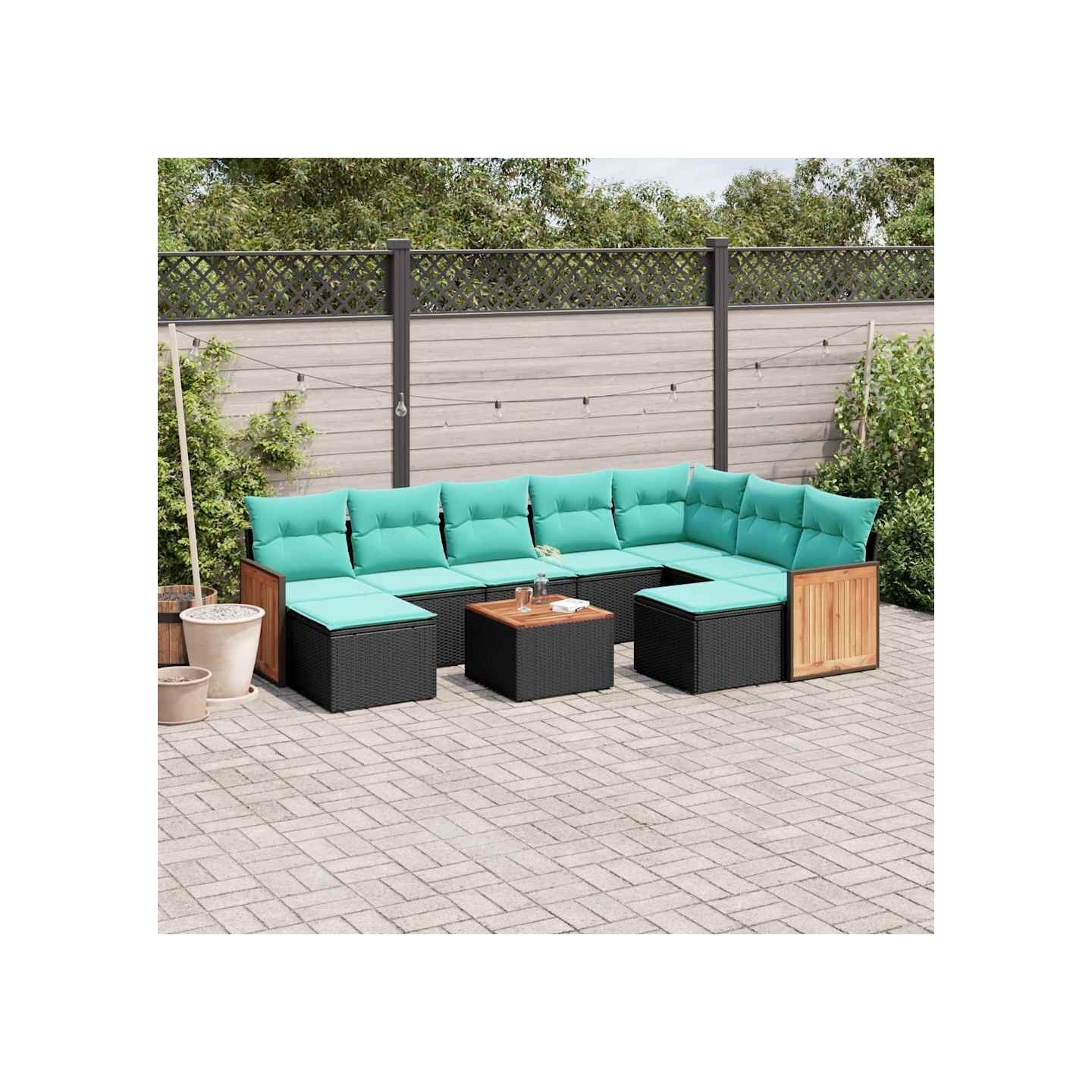 Ensemble de canapé de jardin 10 pcs avec coussins noir