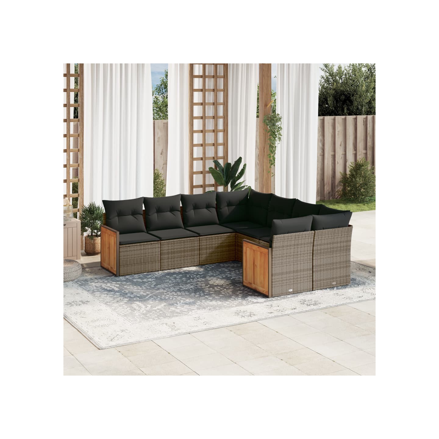 Salon de jardin 8 pcs avec coussins gris résine tressée