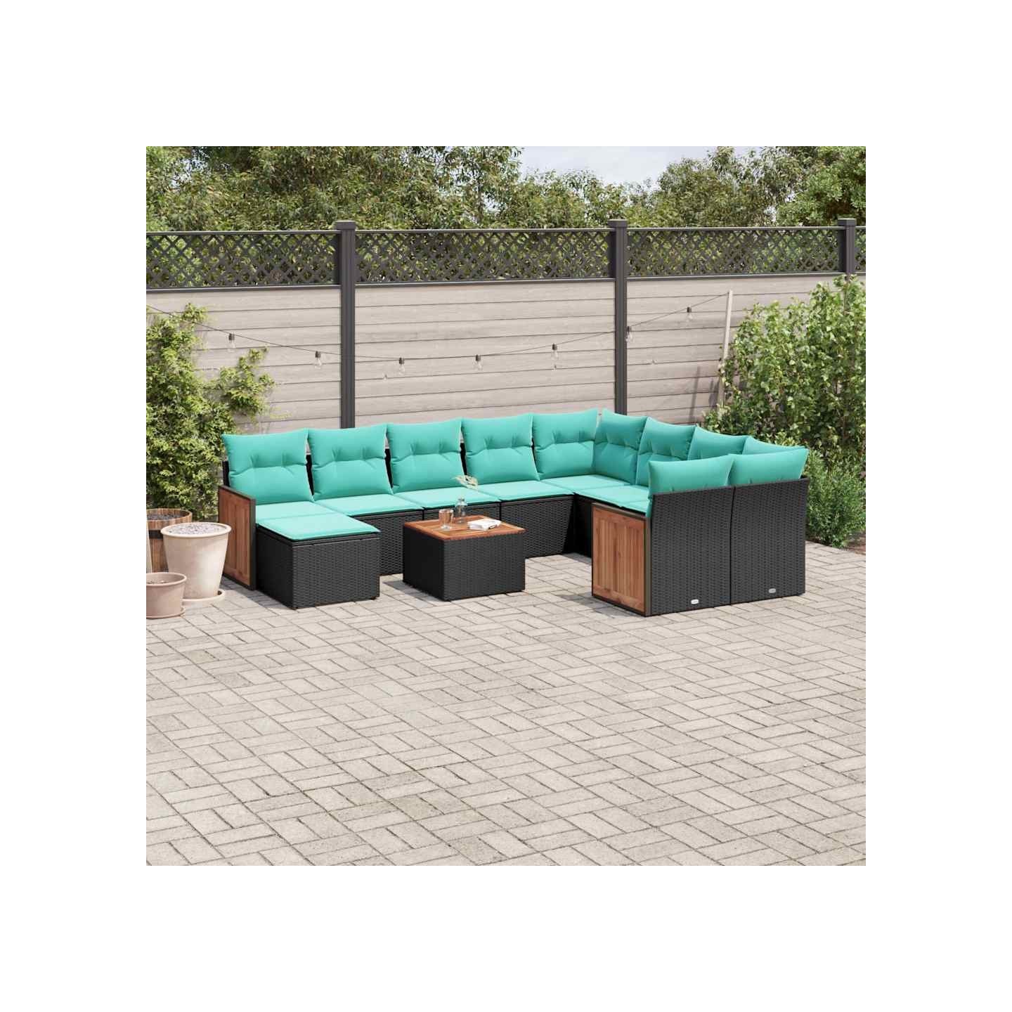 Ensemble de canapé de jardin 11 pcs avec coussins noir