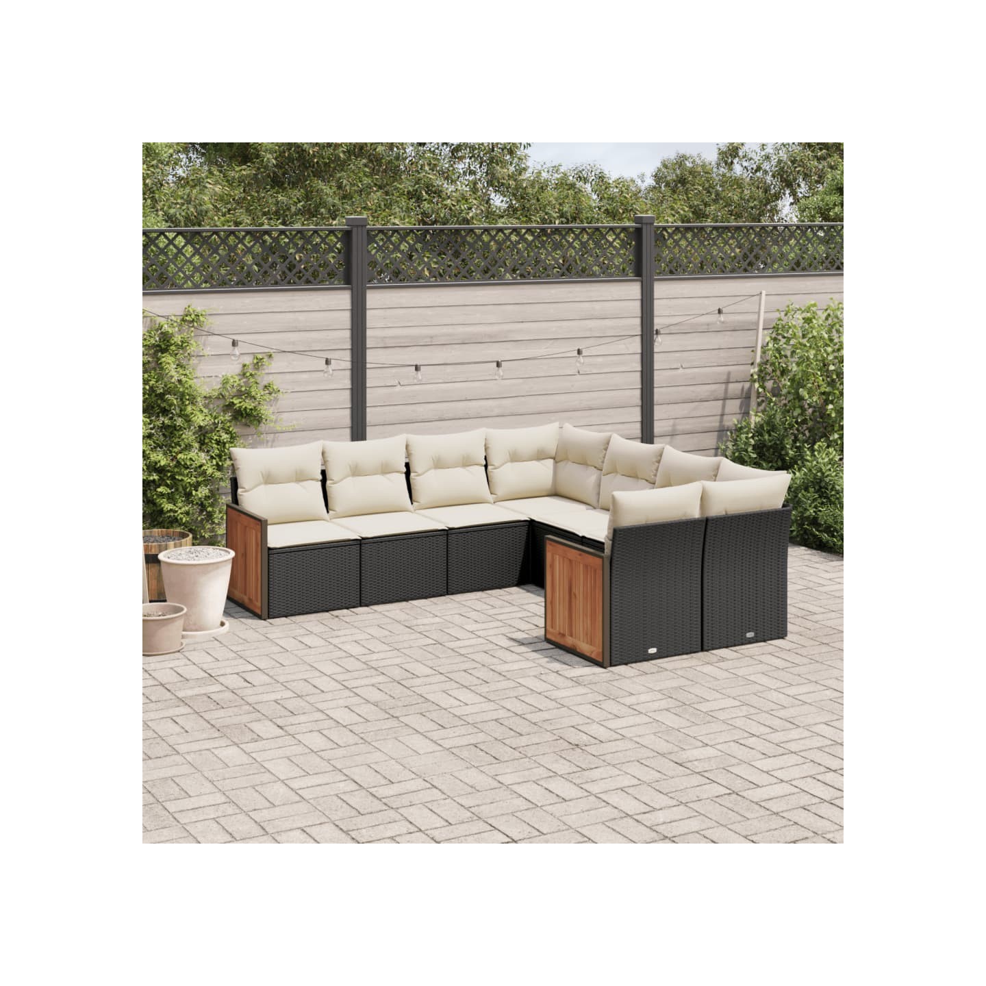 Salon de jardin 8 pcs avec coussins noir résine tressée
