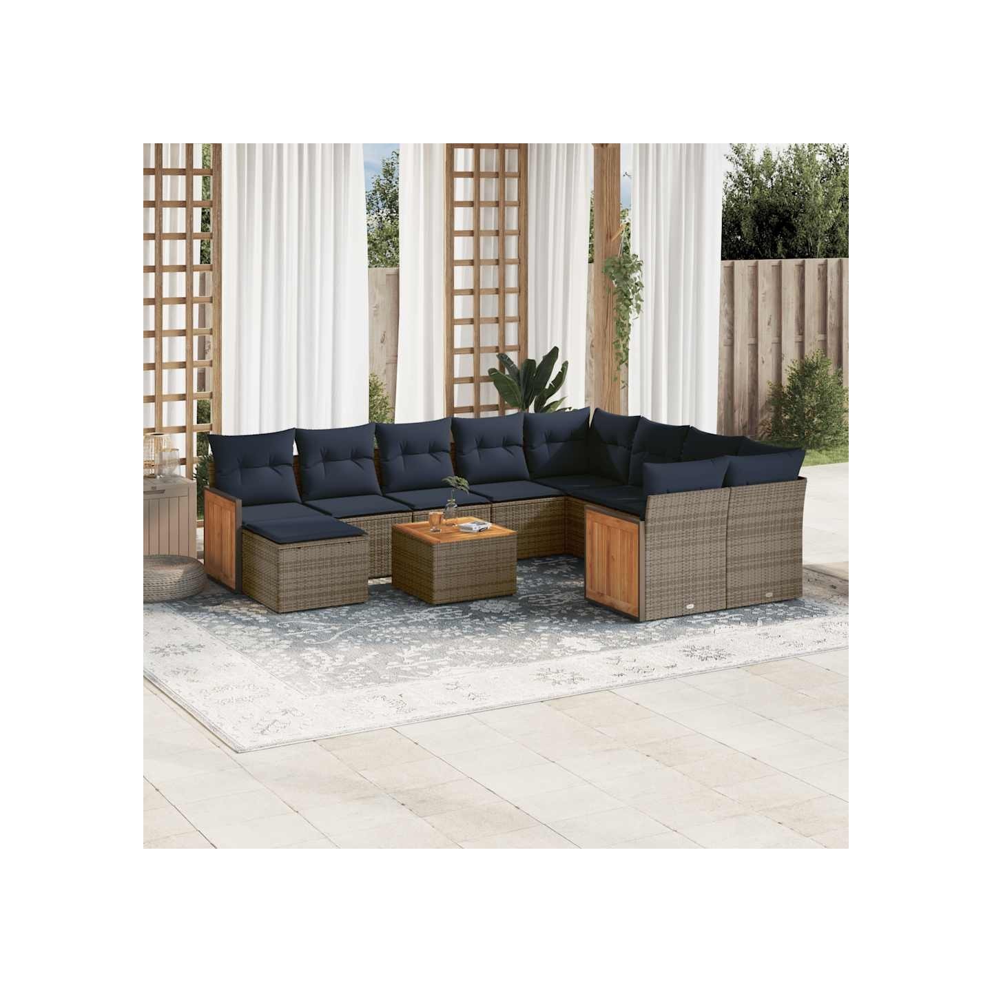 Ensemble de canapé de jardin 11 pcs avec coussins gris