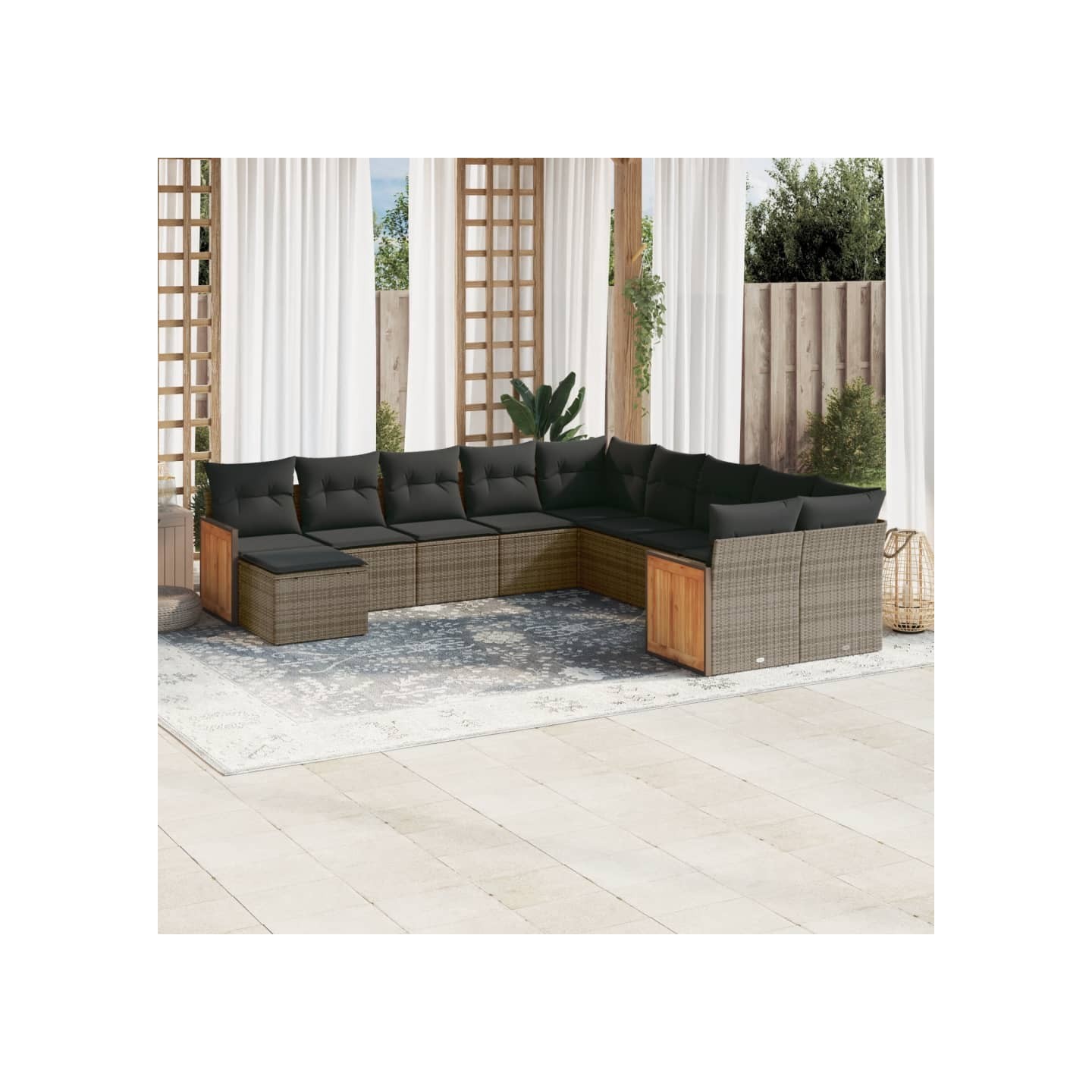 Salon de jardin 11 pcs avec coussins gris résine tressée