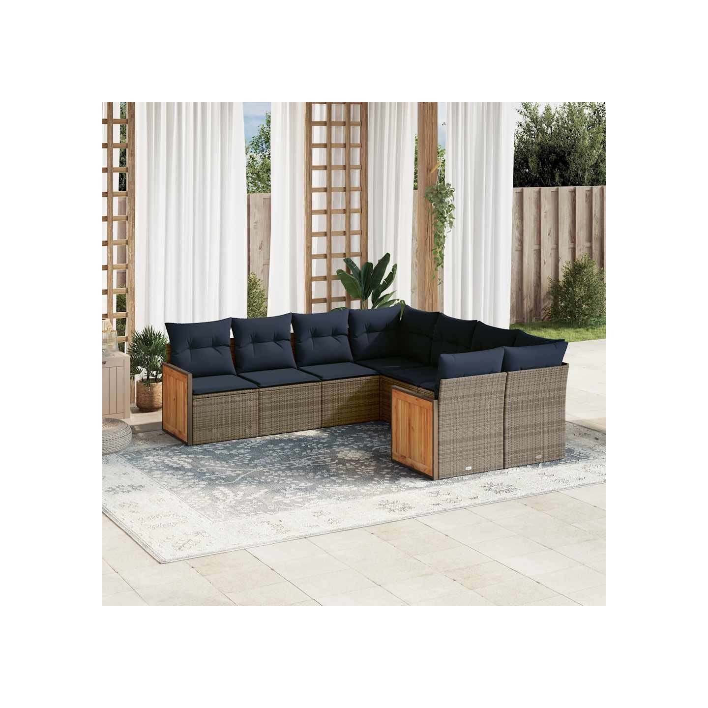 Ensemble de canapé de jardin 8 pcs avec coussins gris résine tressée