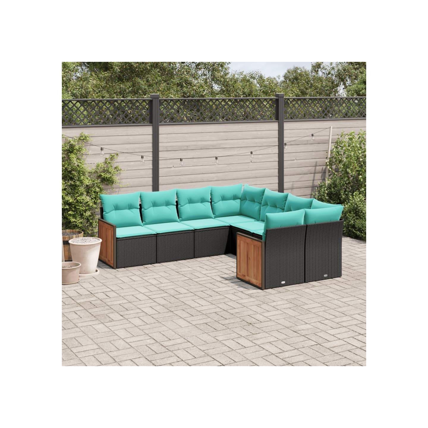 Salon de jardin 8 pcs avec coussins noir résine tressée