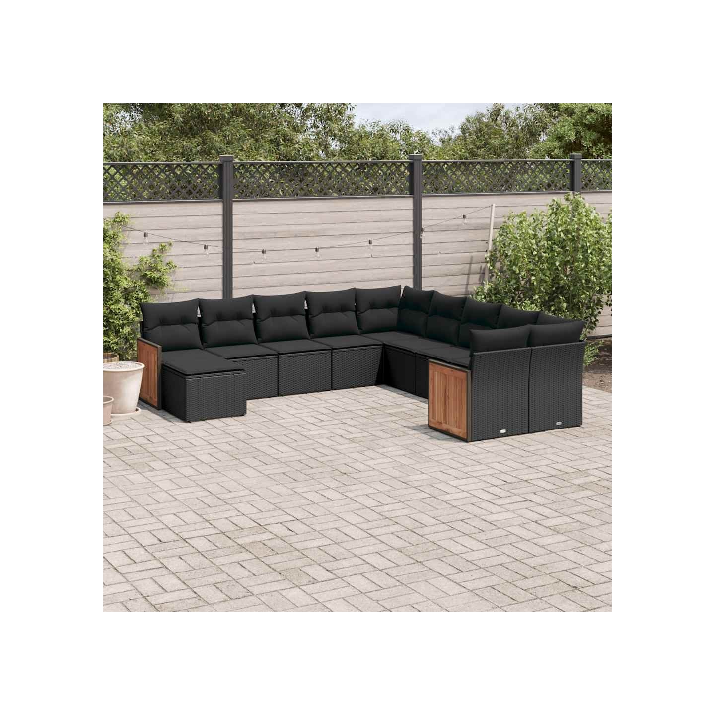 Salon de jardin 11 pcs avec coussins noir résine tressée