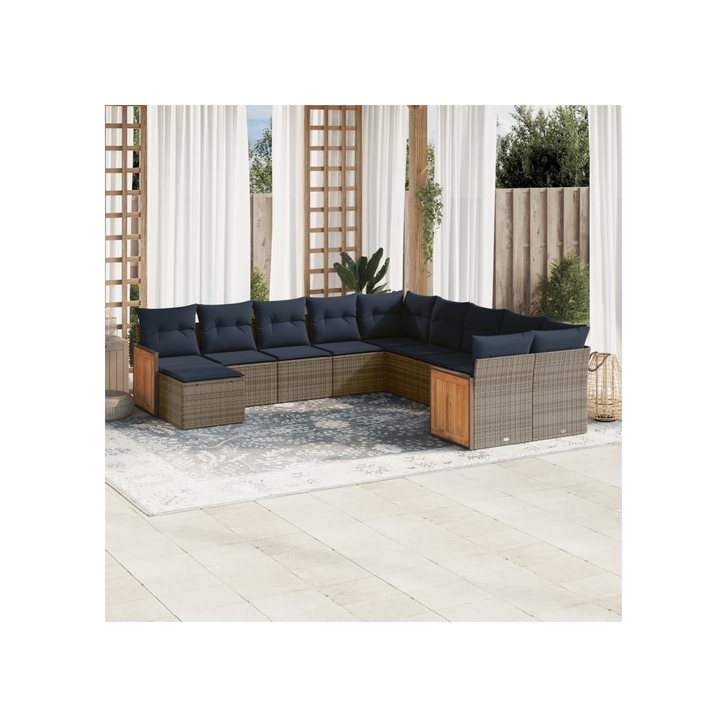 Ensemble de canapé de jardin 11 pcs avec coussins gris