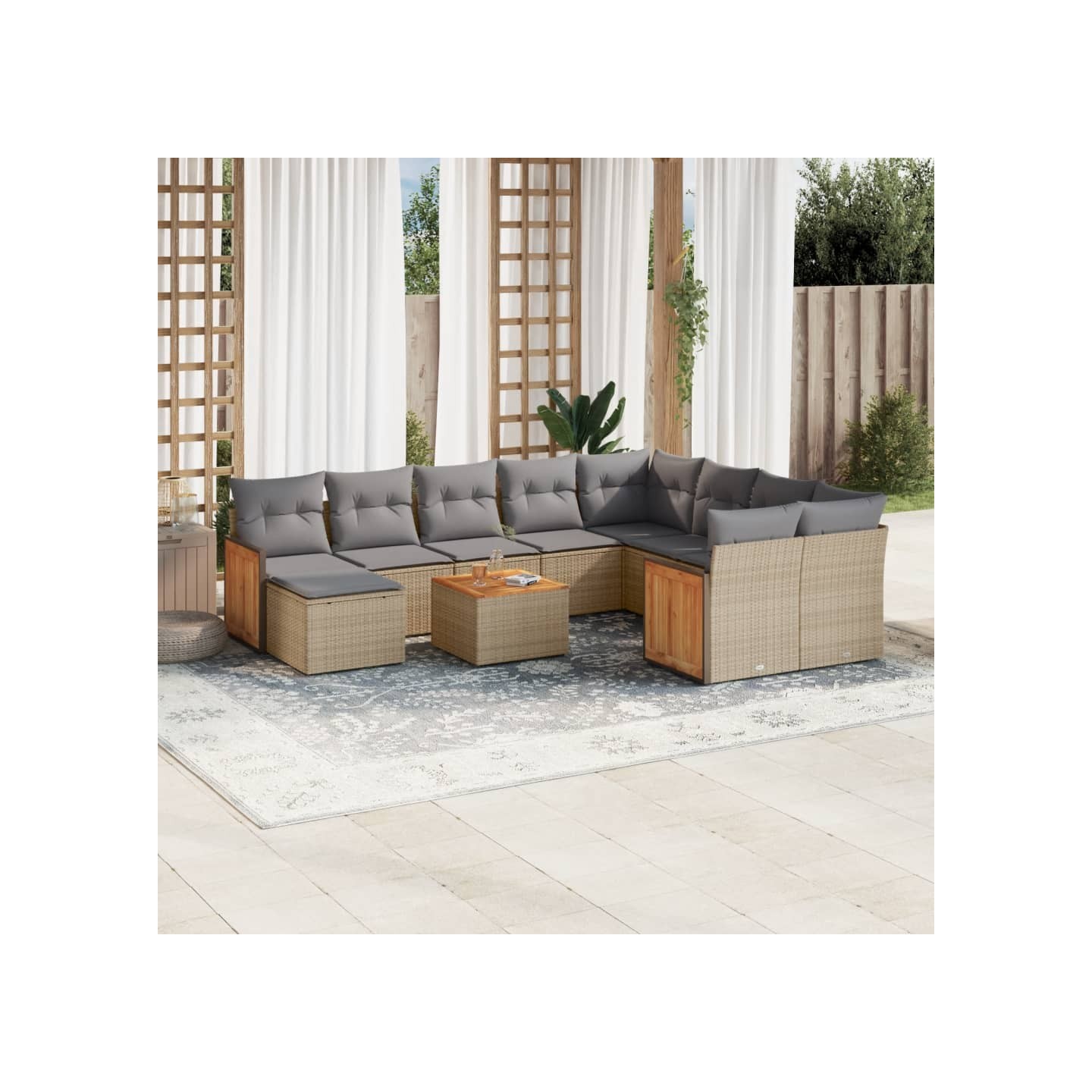 Salon de jardin 11 pcs avec coussins beige résine tressée