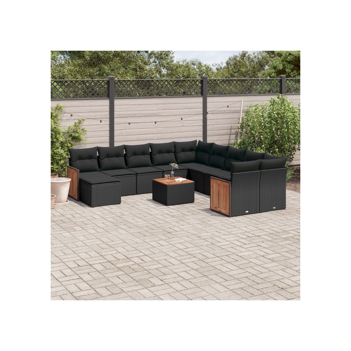 Salon de jardin 12 pcs avec coussins noir résine tressée