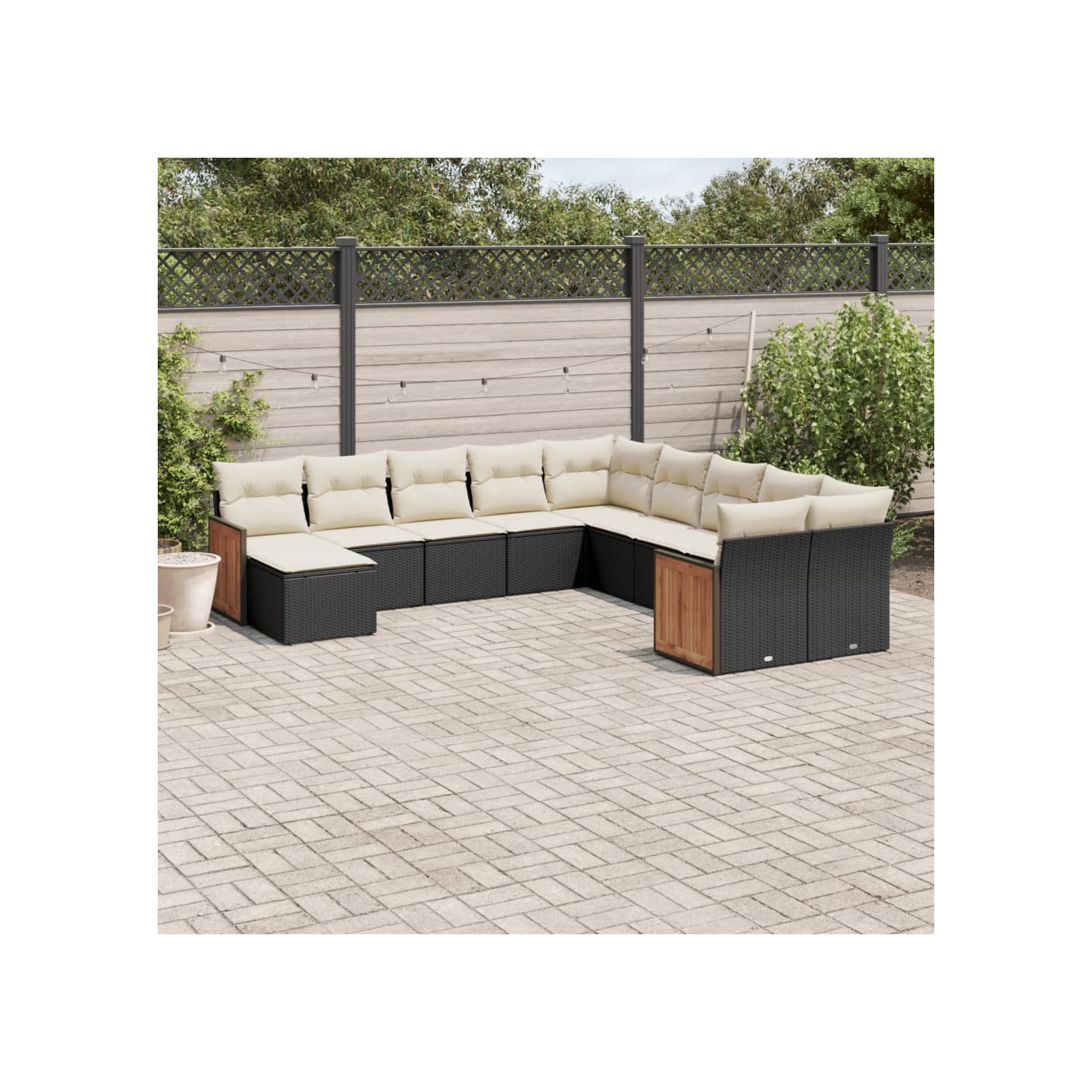 Salon de jardin 11 pcs avec coussins noir résine tressée