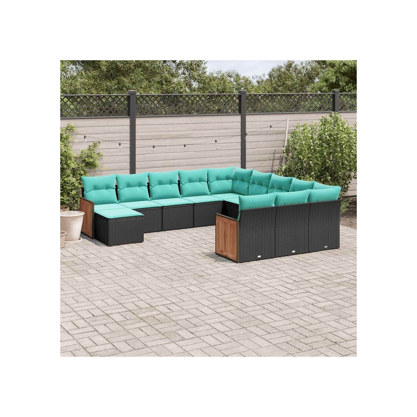 Salon de jardin avec coussins 12 pcs noir résine tressée
